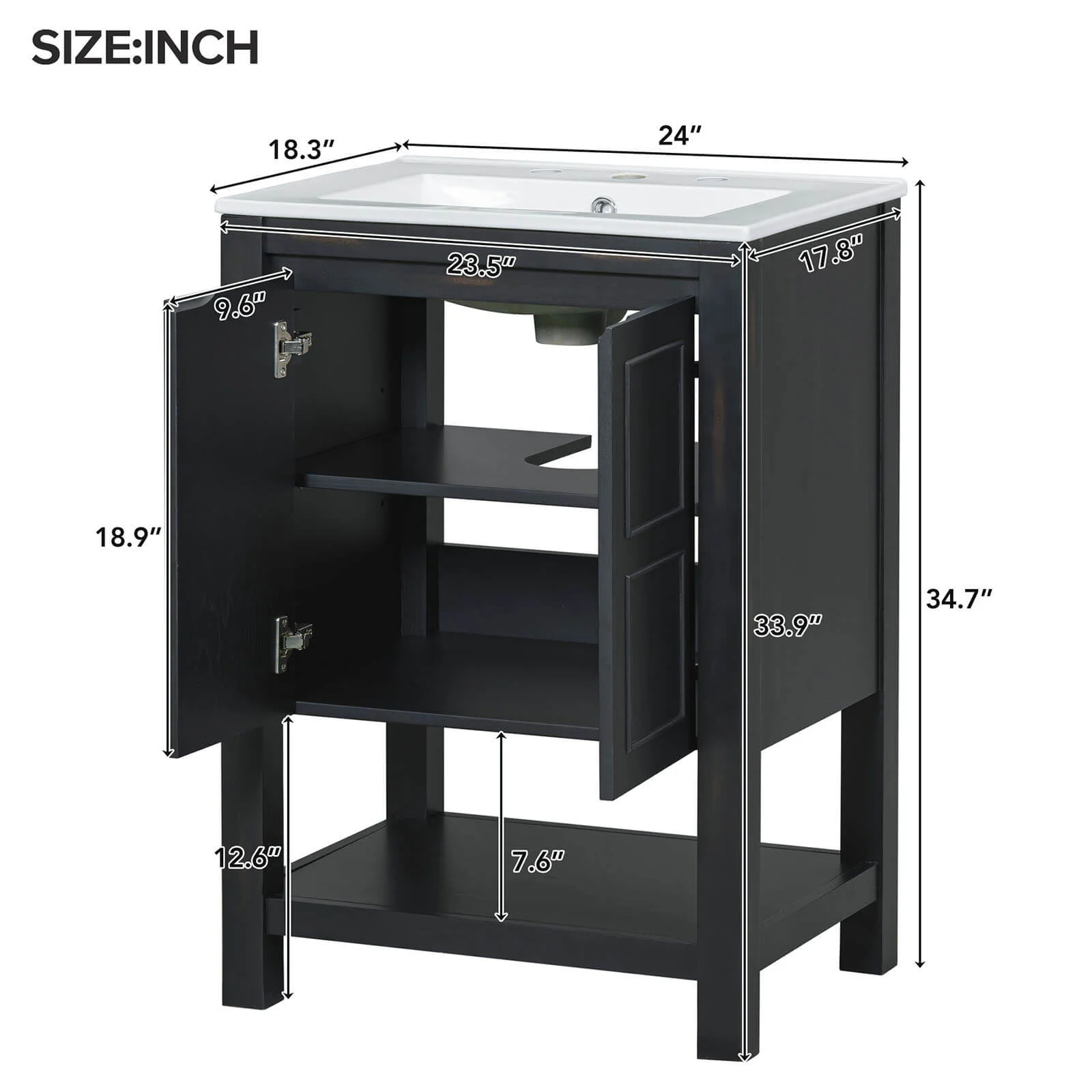 24" Traditional Freestanding Bathroom Vanity with Open Shelves - Image 17