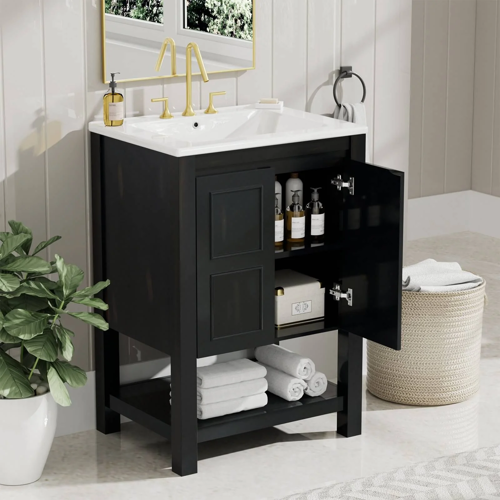 24" Traditional Freestanding Bathroom Vanity with Open Shelves - Image 2