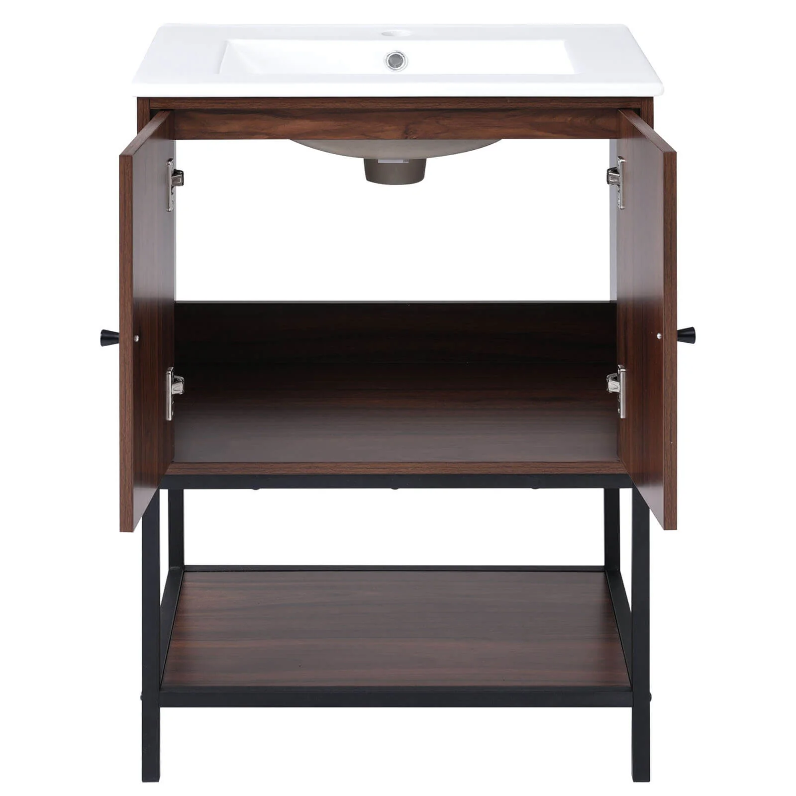 24'' Walnut Freestanding Bathroom Vanity with Open Shelf - Image 6