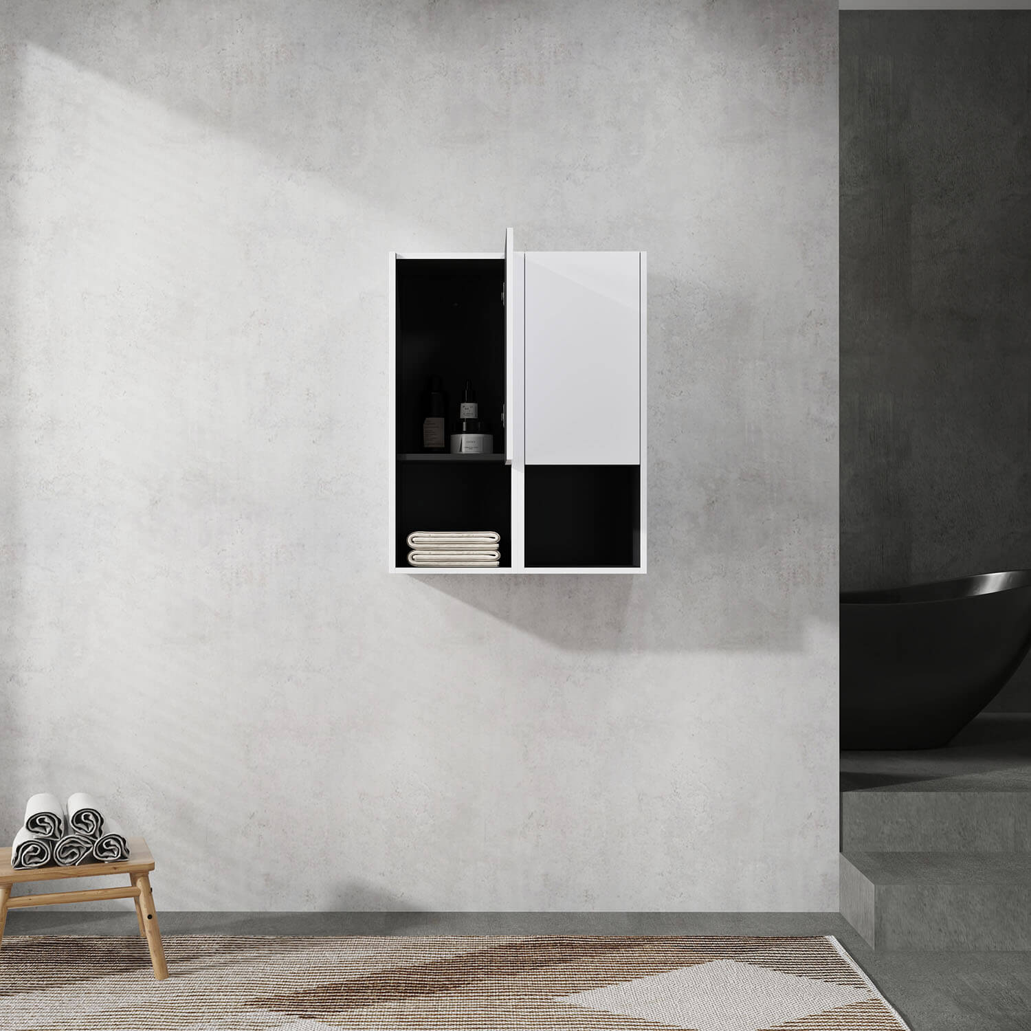24" White Bathroom Wall Cabinet with Soft Close Doors and Open Shelves