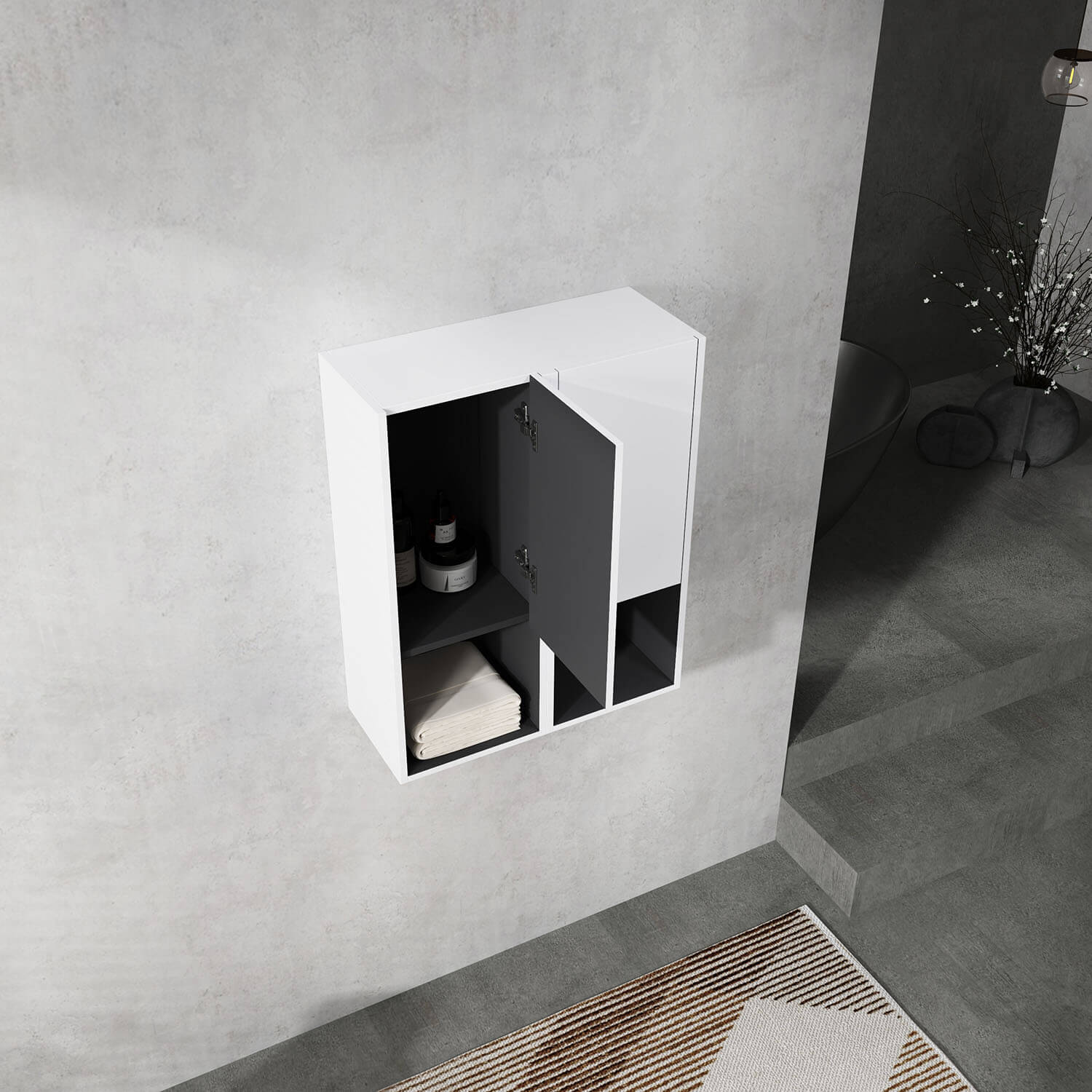 24" White Bathroom Wall Cabinet with Soft Close Doors and Open Shelves - Image 2
