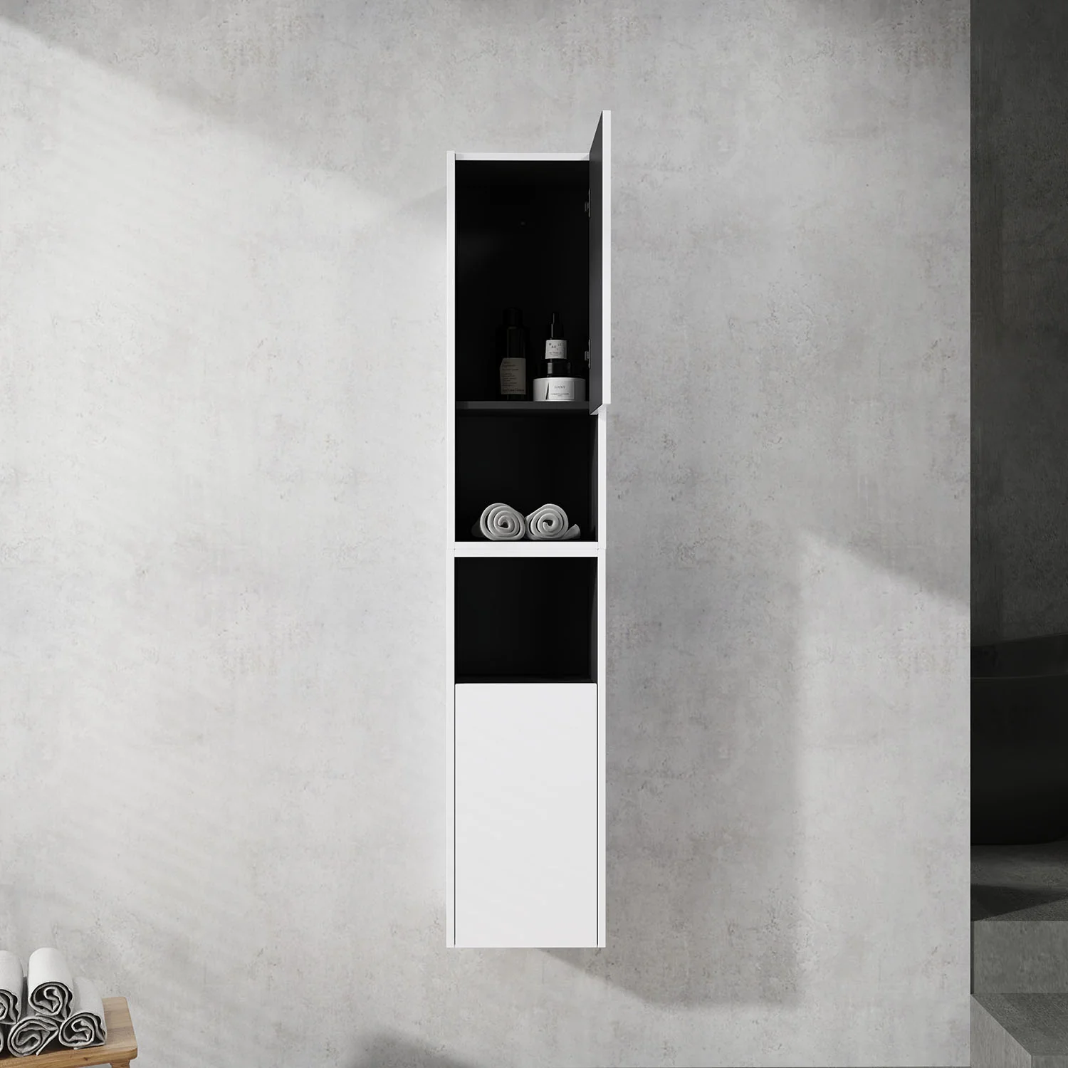 24" White Bathroom Wall Cabinet with Soft Close Doors and Open Shelves - Image 3