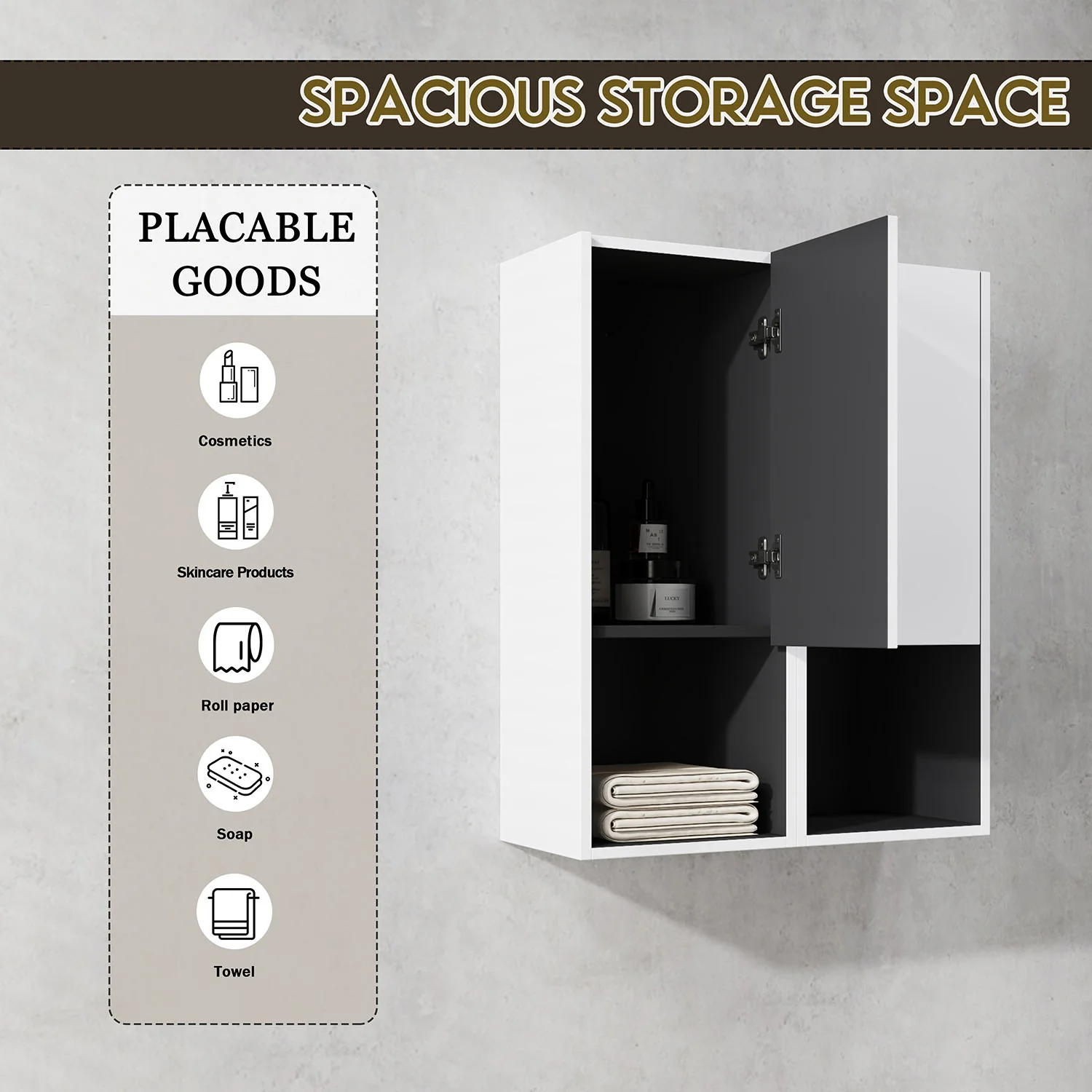 24" White Bathroom Wall Cabinet with Soft Close Doors and Open Shelves - Image 7