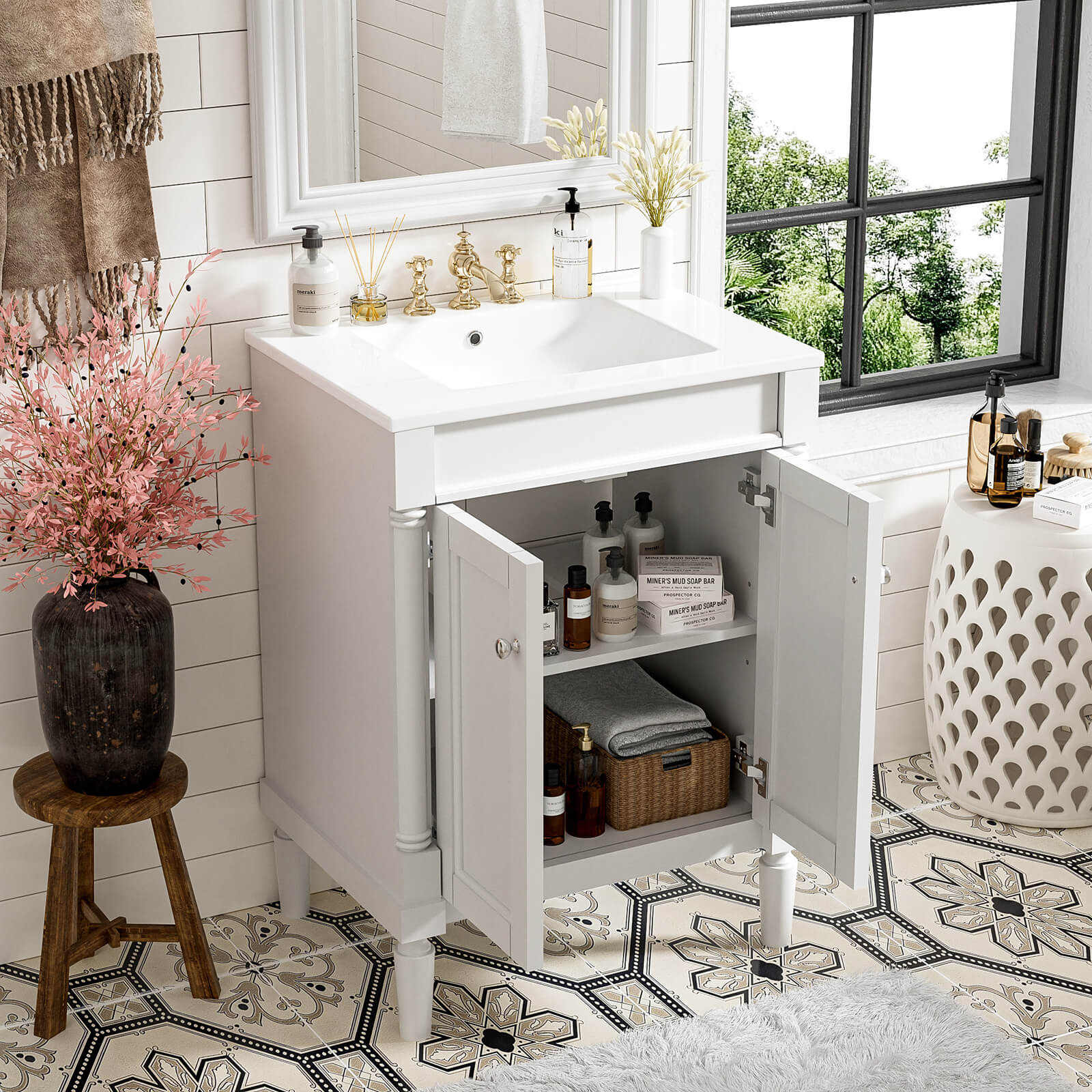 24" White Mid-Century Modern Style Bathroom Vanity - Image 2
