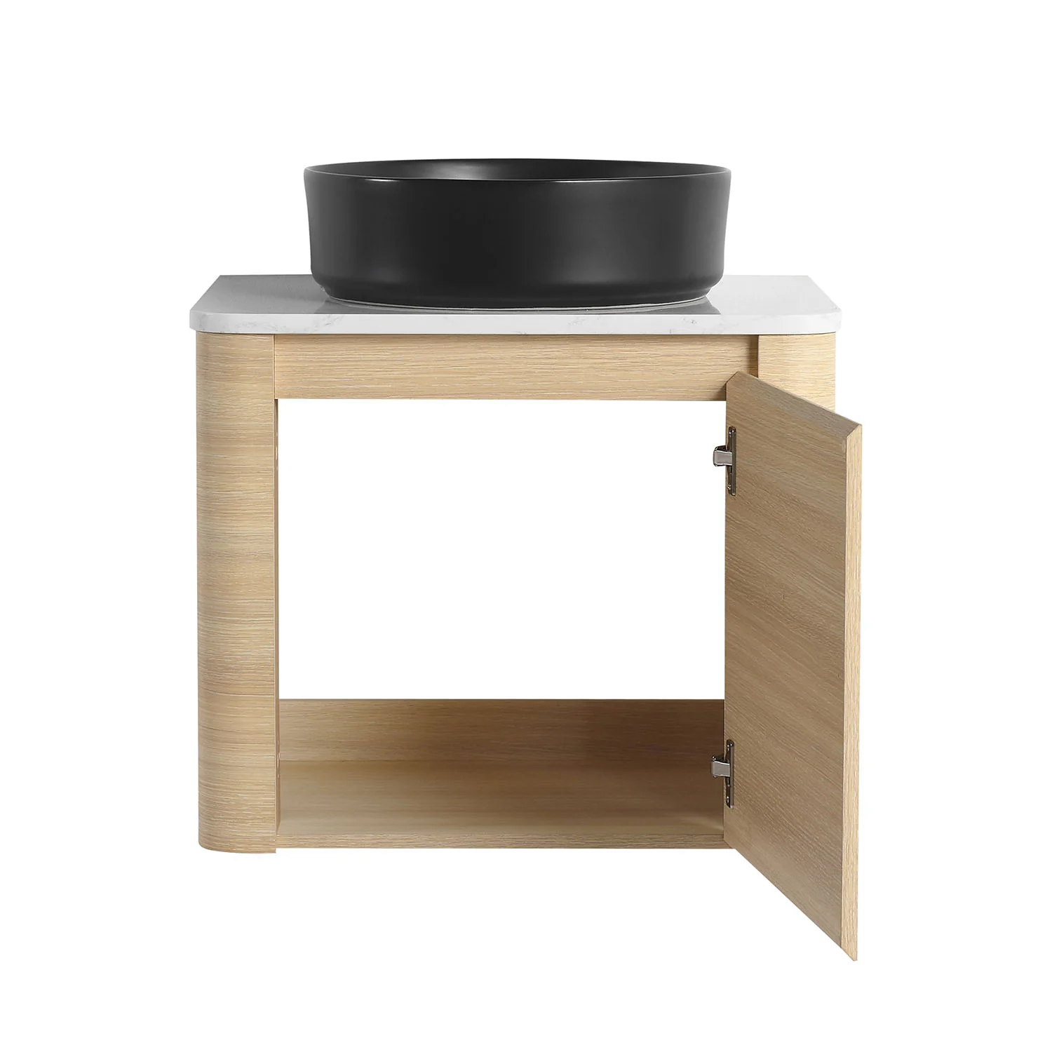 24" White Oak Bathroom Vanity with Black Ceramic Vessel Sink - Image 5