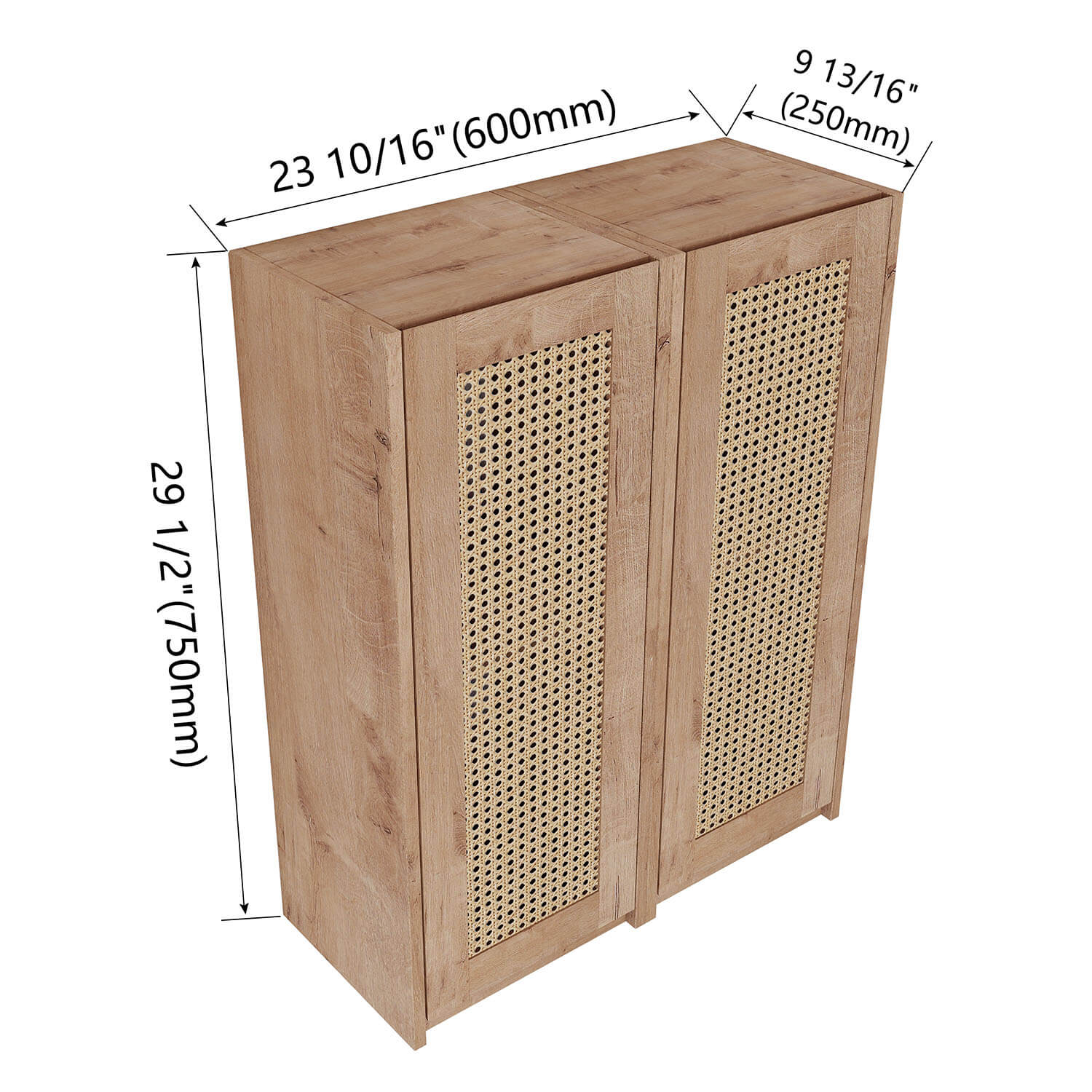 24" White Oak Bathroom Wall Cabinet with Rattan Door and Shelves - Image 4