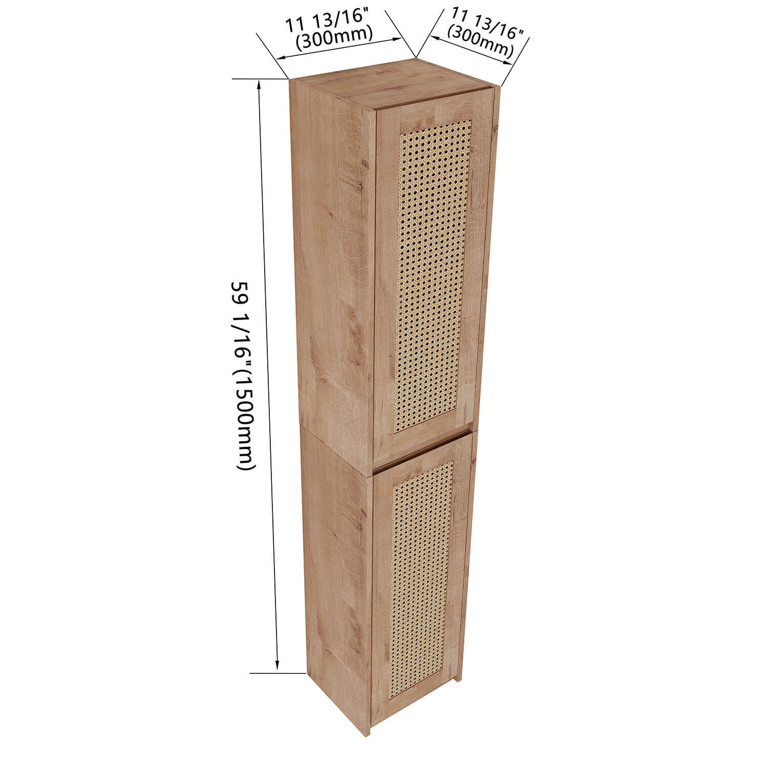 24" White Oak Bathroom Wall Cabinet with Rattan Door and Shelves - Image 7