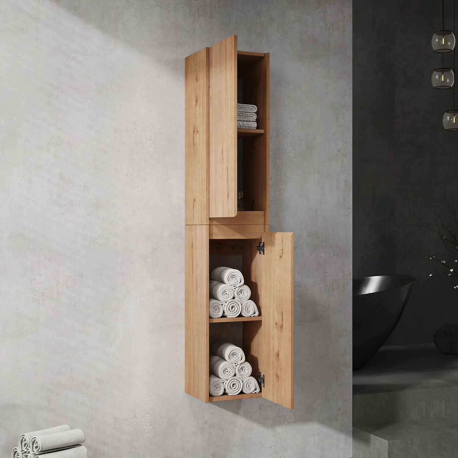 24" White Oak Bathroom Wall Cabinet with Soft Close Doors and Shelves - Image 5