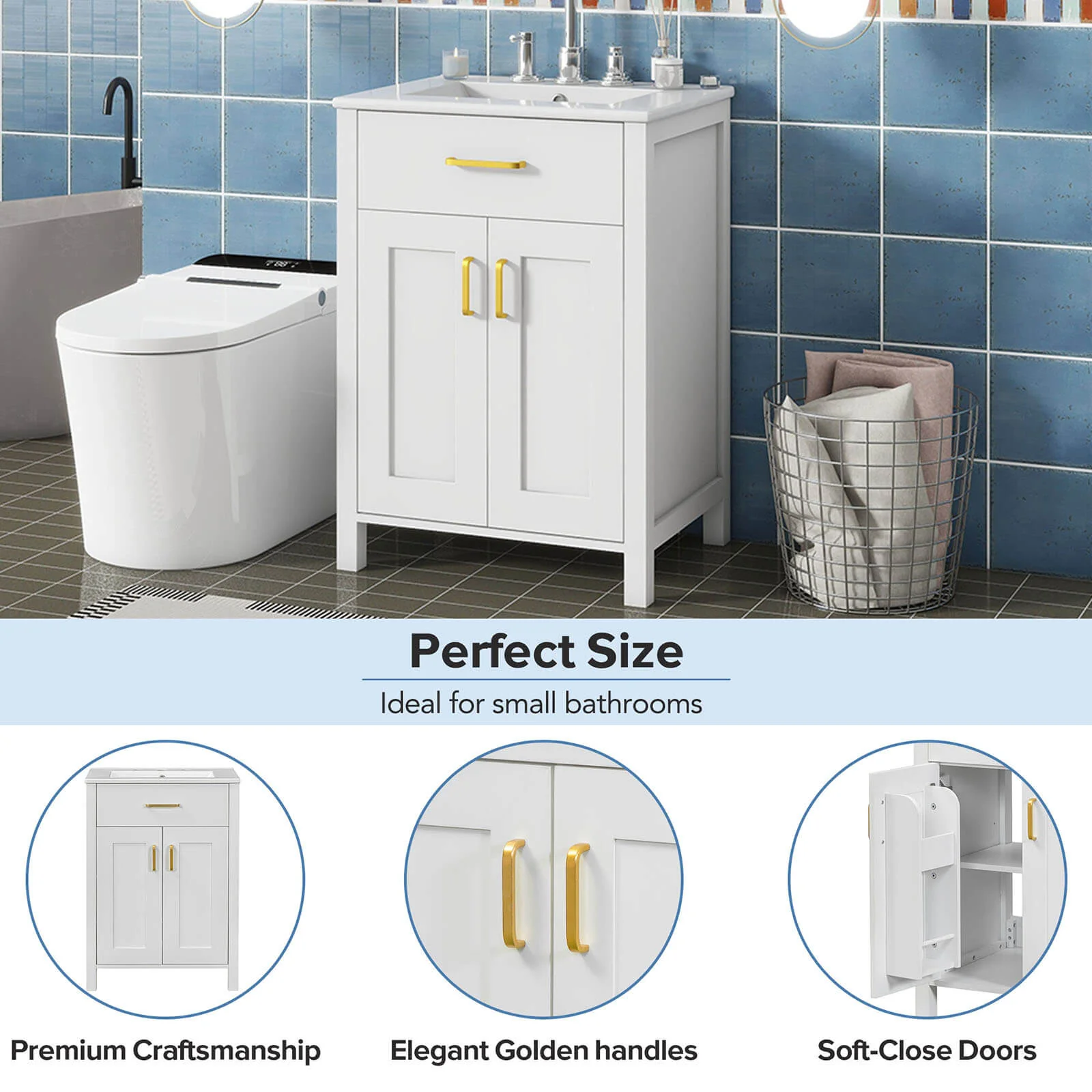 24" White Vanity with Built-In Rack Inside the Door - Image 4