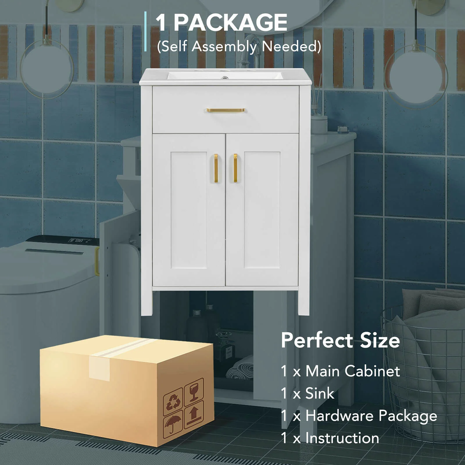 24" White Vanity with Built-In Rack Inside the Door - Image 7