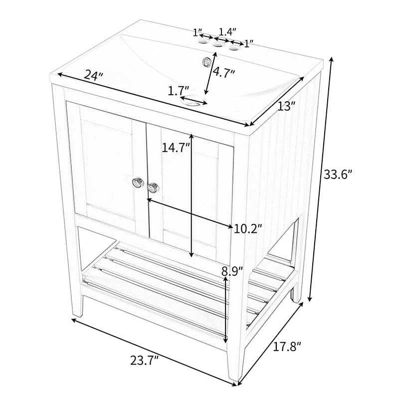 24" Modern Freestanding Bathroom Vanity with Open Style Shelf, Including Ceramic Sink - Image 29