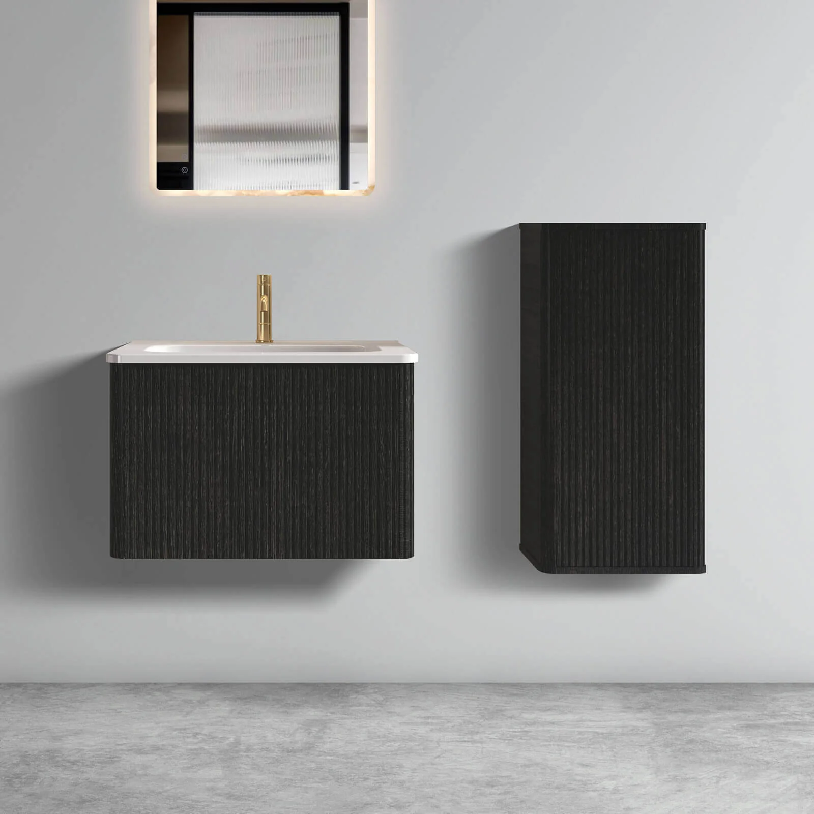 24" Striped Black Bathroom Vanity with Ceramic Sink - Image 3