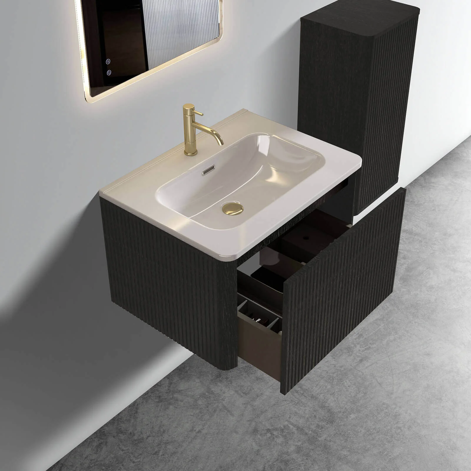 24" Striped Black Bathroom Vanity with Ceramic Sink - Image 4