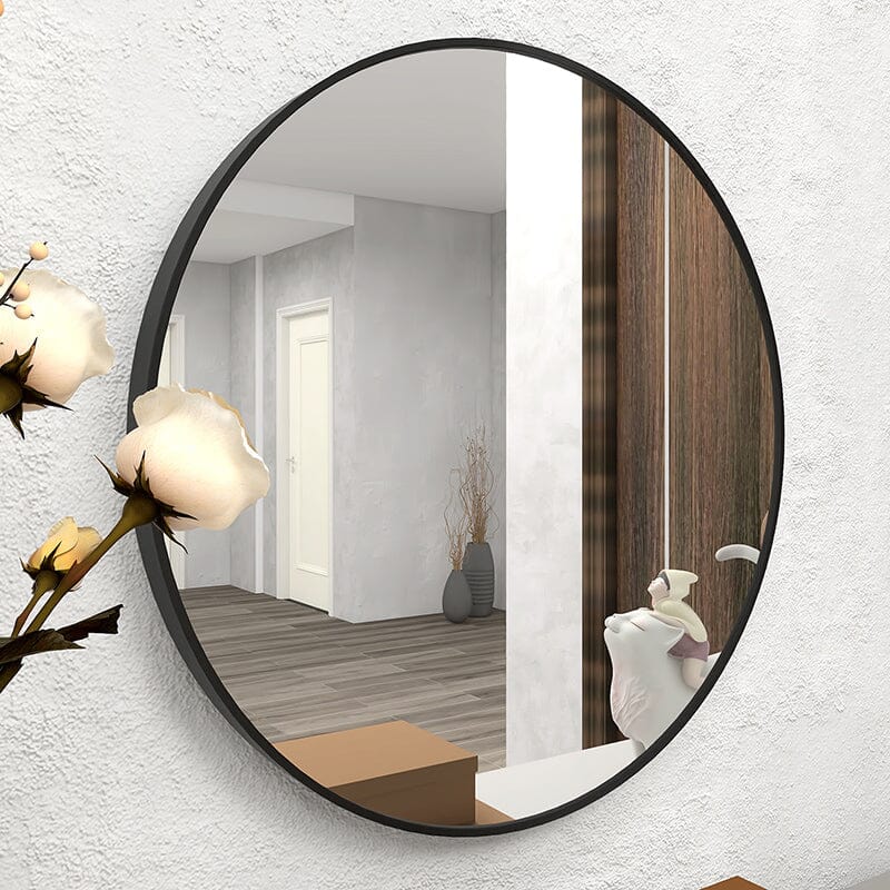 24" Round Black Border Wall Mirror for Make Up Vanity - Image 3