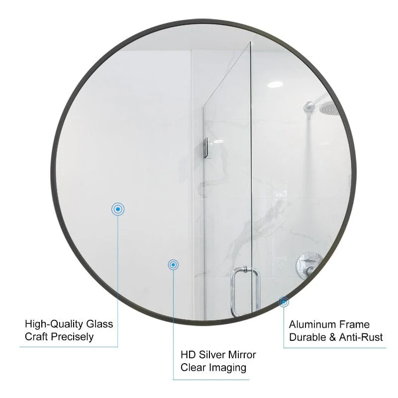 24" Round Black Border Wall Mirror for Make Up Vanity - Image 6