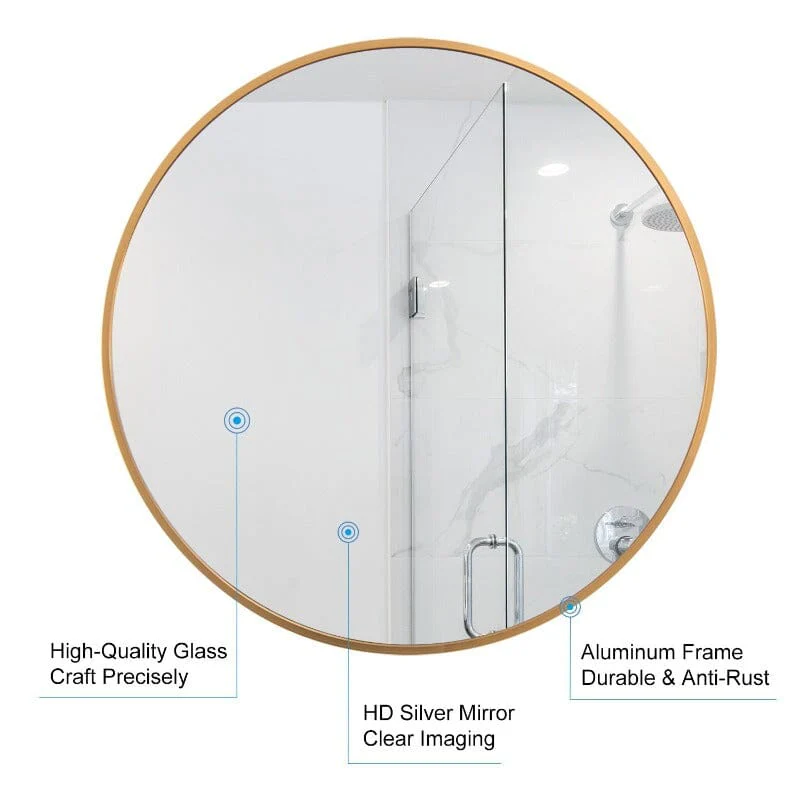 24" Round Gold Border Wall Mirror for Make Up Vanity - Image 5