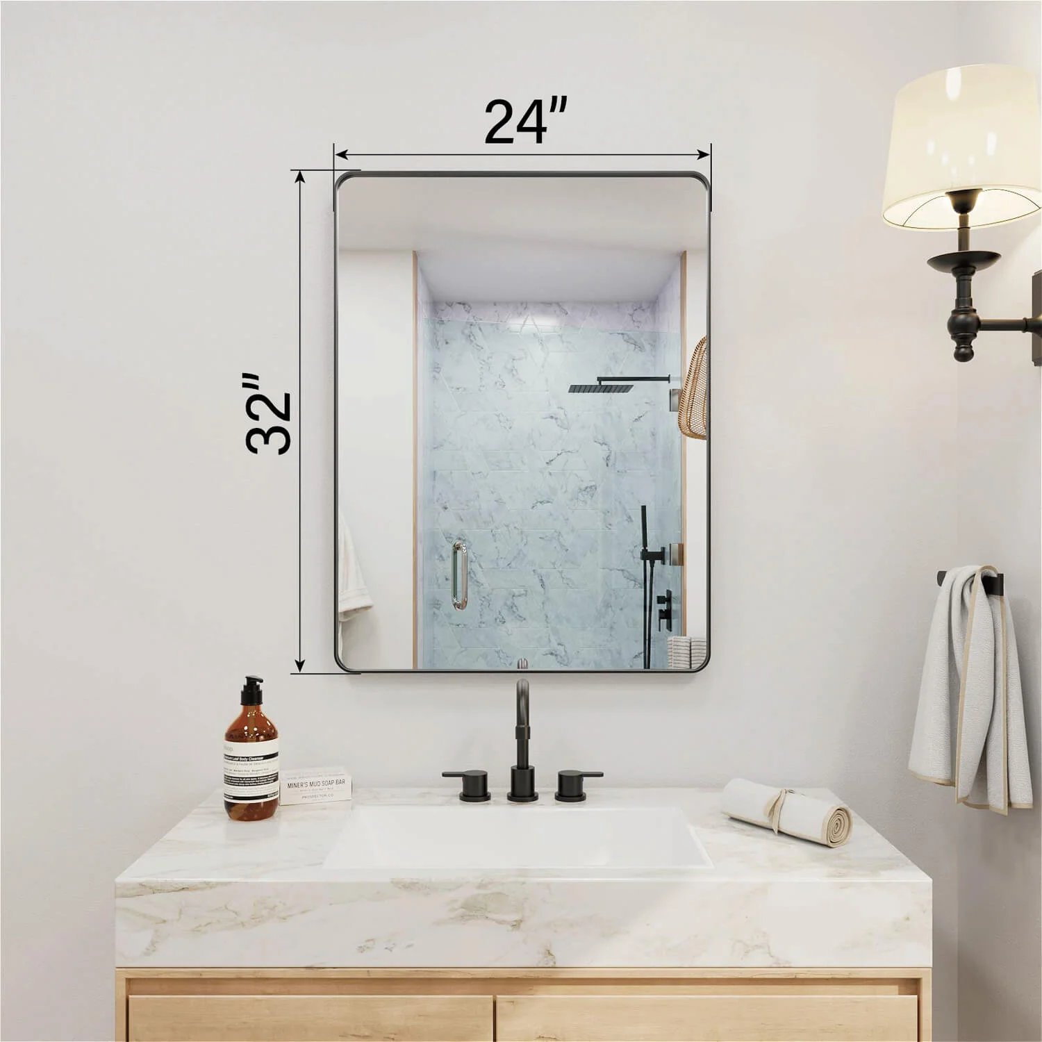 24"x32" Black Framed Bathroom Mirror With Shatterproof Tempered Glass - Image 4