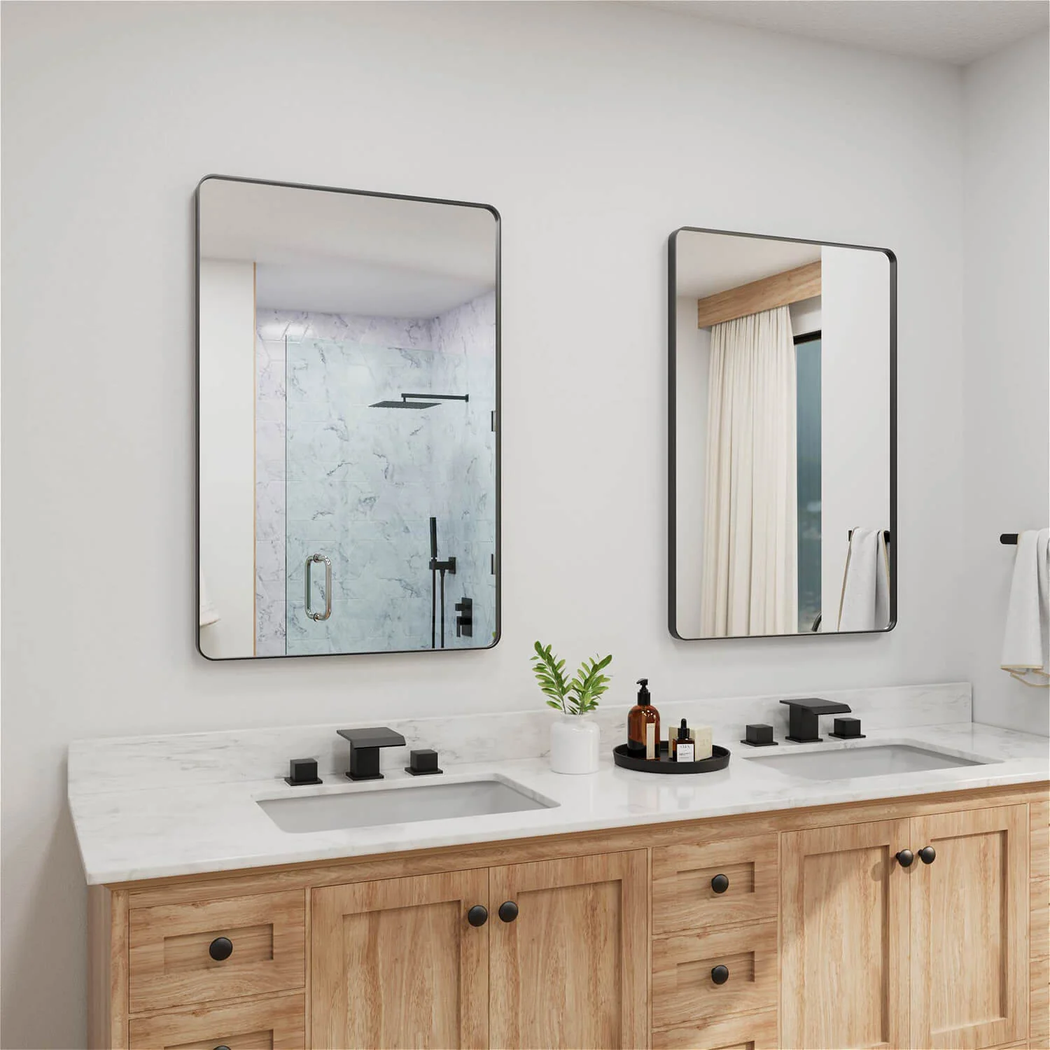 24"x36" Black Framed Mirror with Tempered Glass, Horizontal or Vertical - Image 2