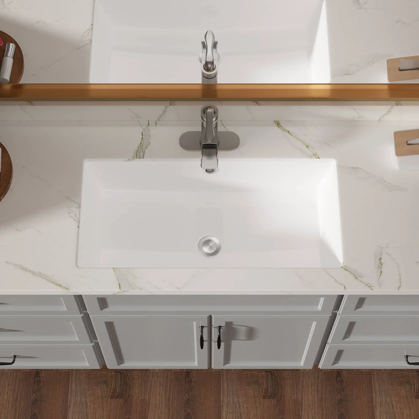 28" x 14" Undermount Ceramic Bathroom Sink with Overflow - Image 2