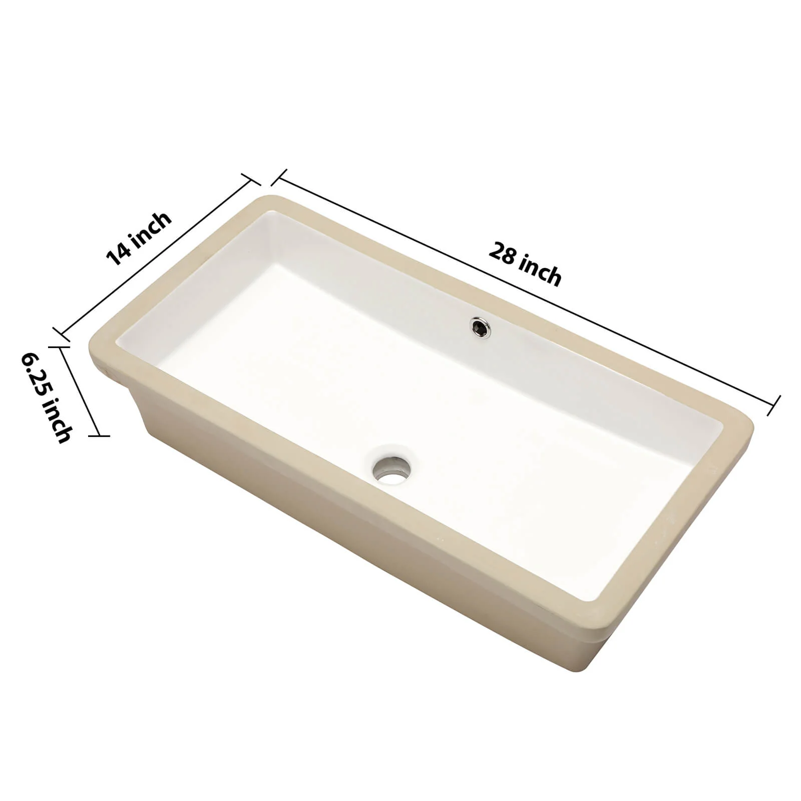 28" x 14" Undermount Ceramic Bathroom Sink with Overflow - Image 7