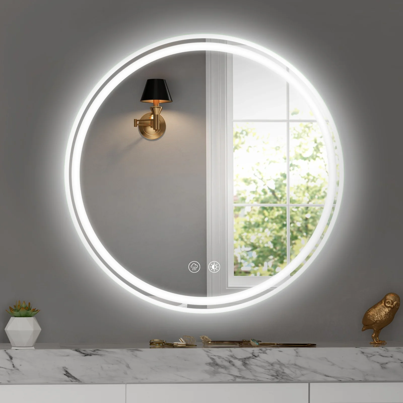 28" Round LED Bathroom Mirror with Convenient Wall-Mounted Design - Image 3