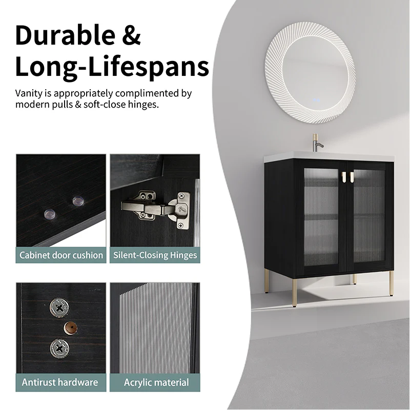 28" Modern Freestanding Bathroom Vanity with Ceramic Sink, Soft Closing Door - Image 5