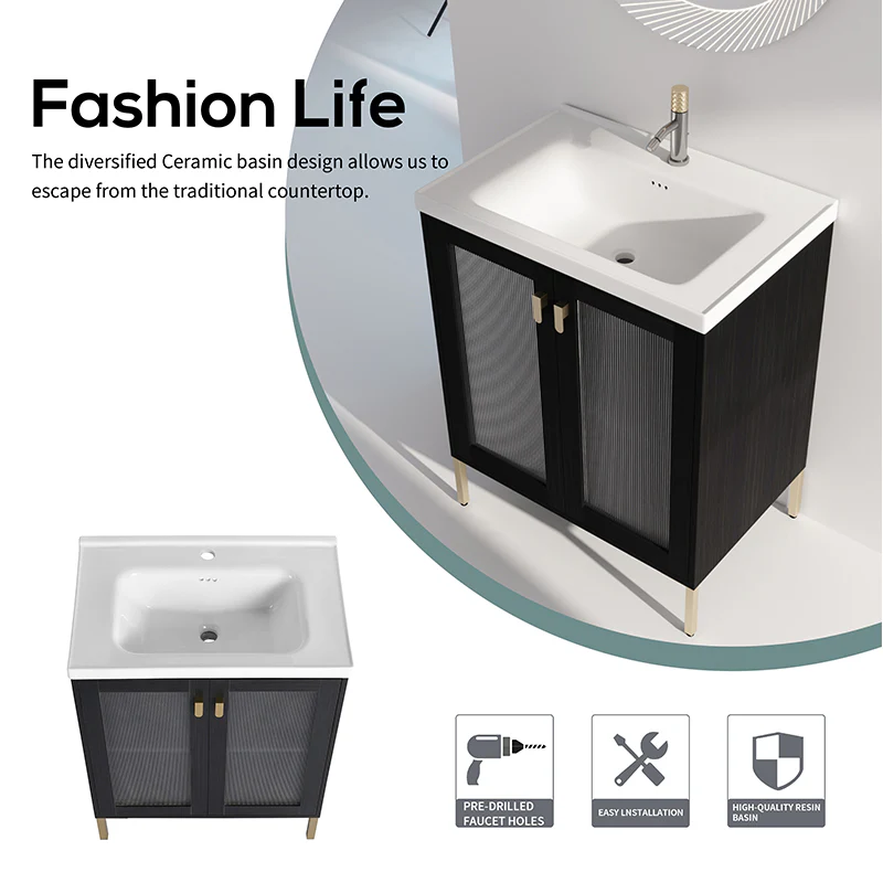 28" Modern Freestanding Bathroom Vanity with Ceramic Sink, Soft Closing Door - Image 6