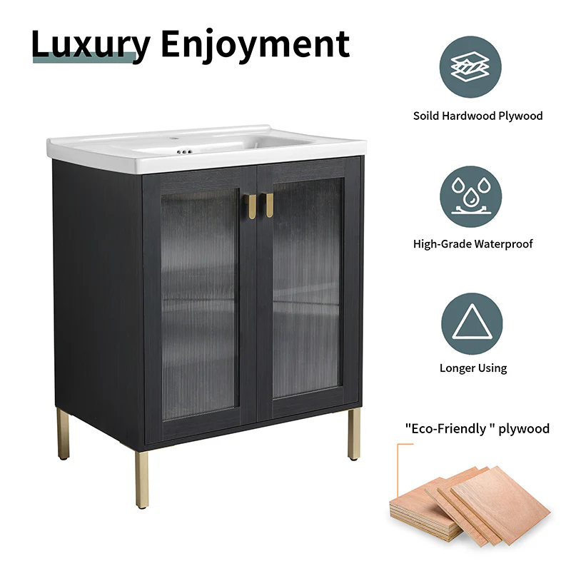 28" Modern Freestanding Bathroom Vanity with Ceramic Sink, Soft Closing Door - Image 8