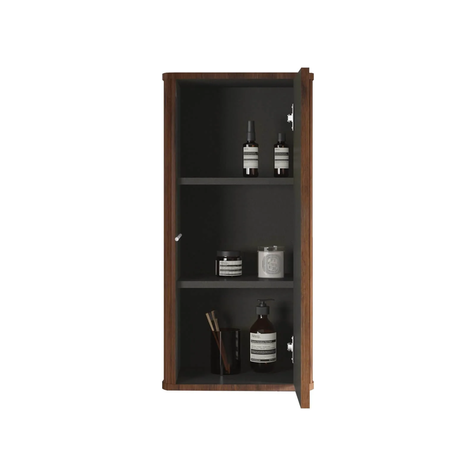 29" Tall Walnut Wall-Mounted Linen Cabinet - Image 4