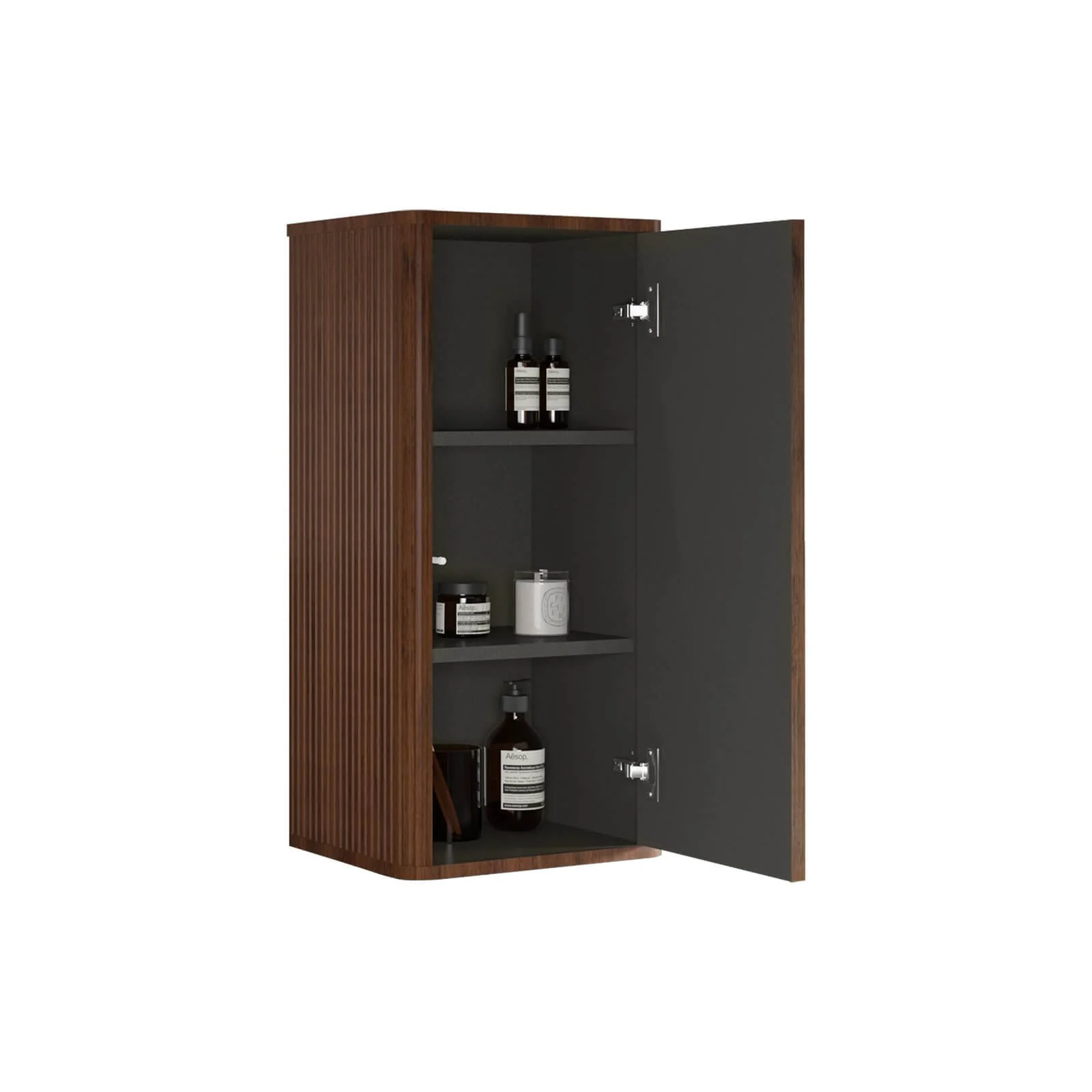 29" Tall Walnut Wall-Mounted Linen Cabinet - Image 5