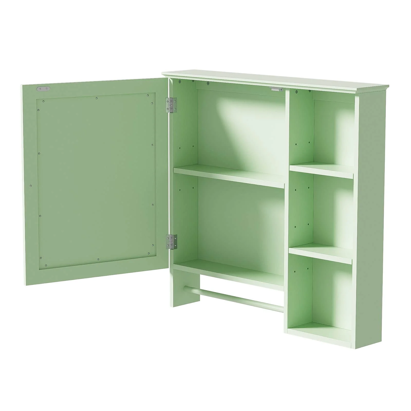 29"x28" Green Medicine Cabinet with Open Shelf & Mirror Doors - Image 12