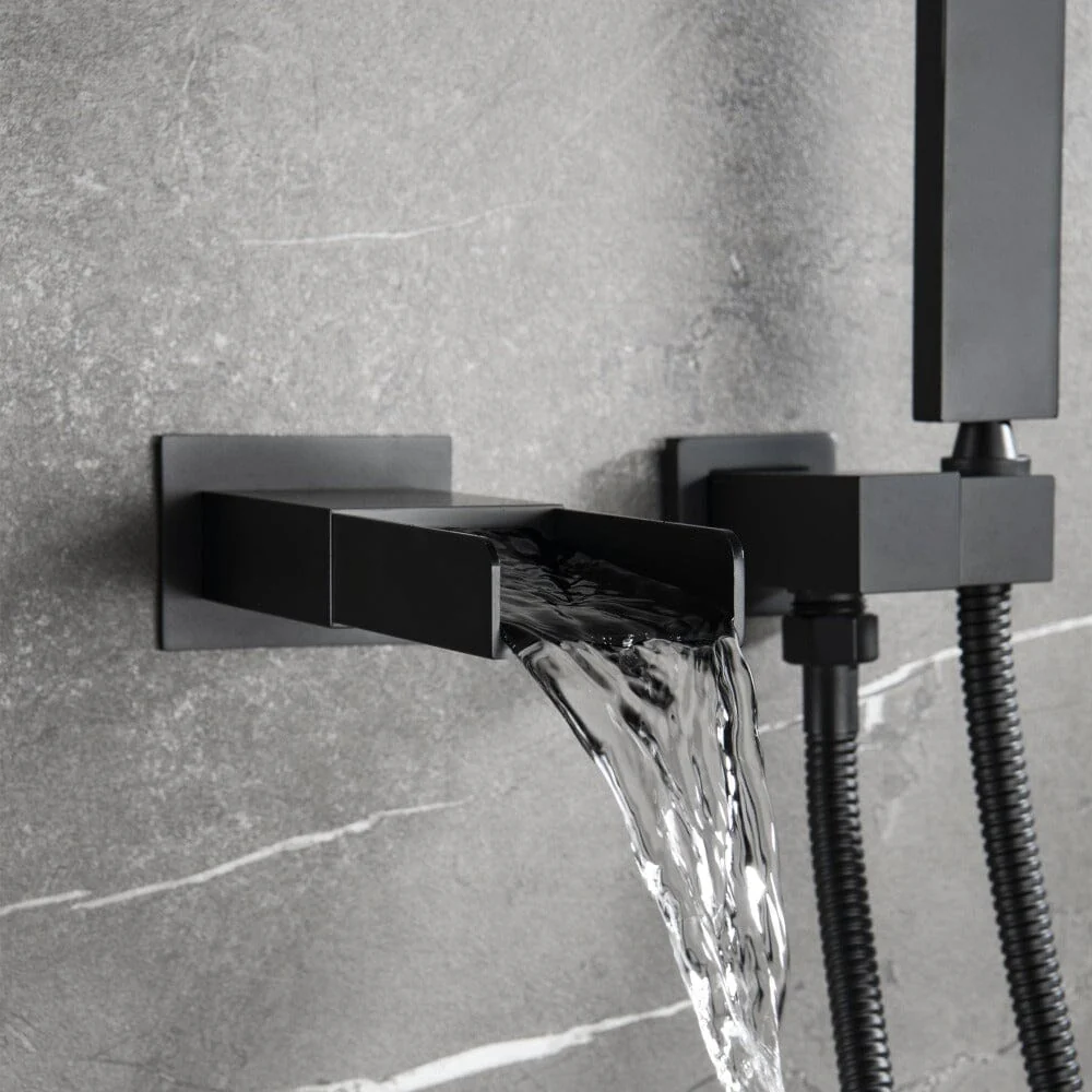 Waterfall Wall Mount Tub Faucet with Hand Shower, Matte Black - Image 4