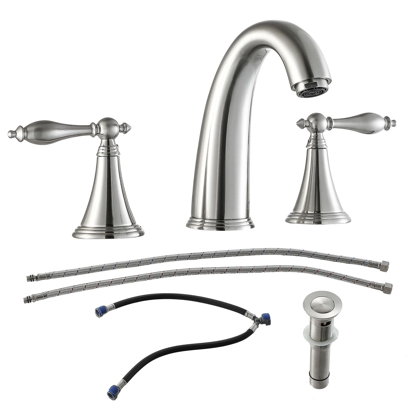 3 Color Opt 2 Handle Widespread Bathroom Faucet 3 Hole with Pop Up Drain and Water Supply Lines - Image 15