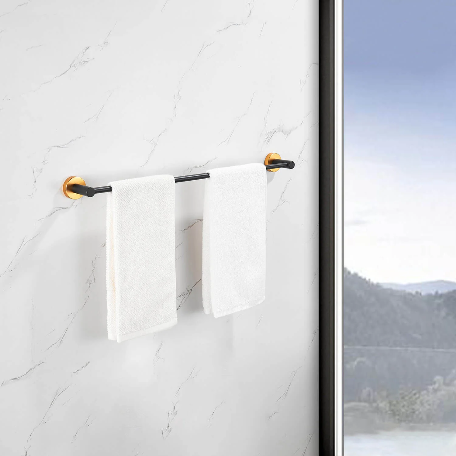 3-Piece Space Aluminum Bathroom Hardware Set in Black & Gold with Adjustable Towel Bar - Image 3