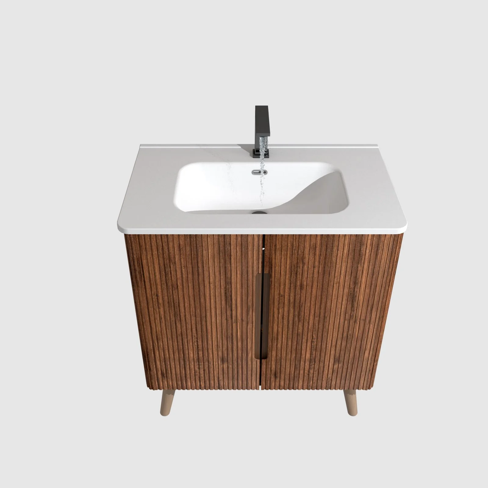 30" Black Walnut Floor-Standing Vanity with R36 Arc Basin & Soft-Close Doors - Image 4
