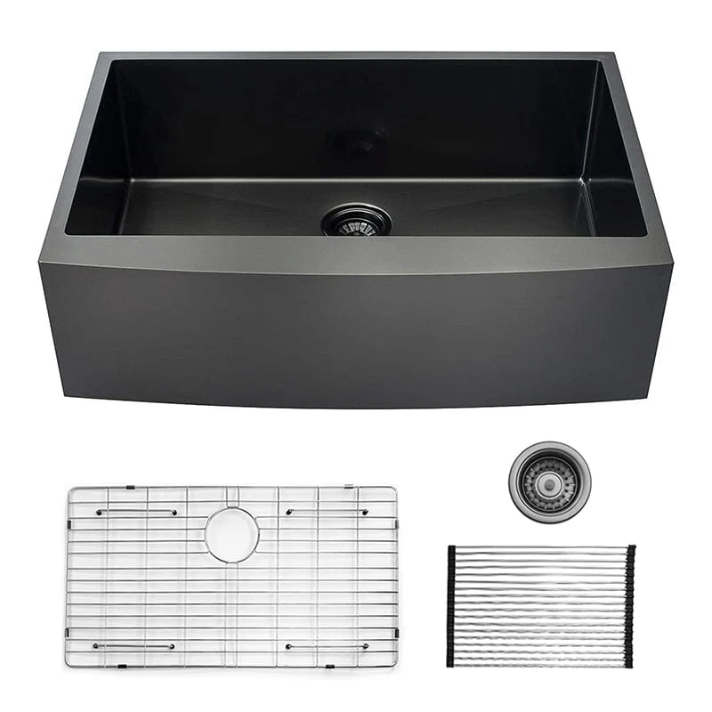 30" Farmhouse Kitchen Sink 16 Gauge Stainless Steel Single Bowl Sink with Bottom Grid and Strainer - Image 4