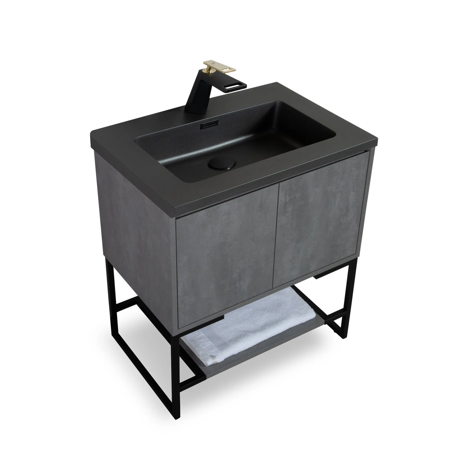 30" Gray Bathroom Vanity with Sink and Special Handle, Floor Mounted Vanity Set & Stainless Steel Frame - Image 3