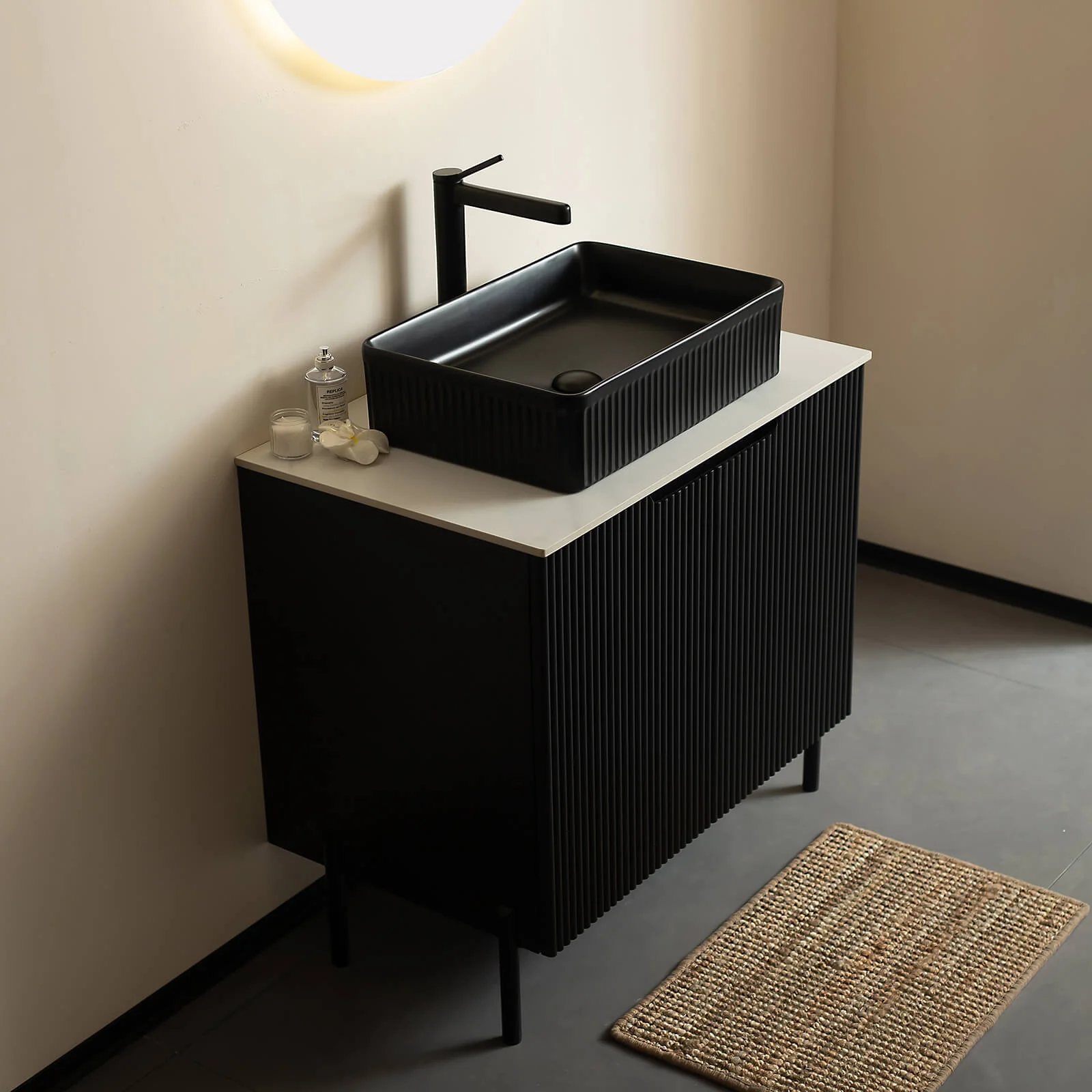 30" Black Fluted Design Freestanding Bathroom Vanity