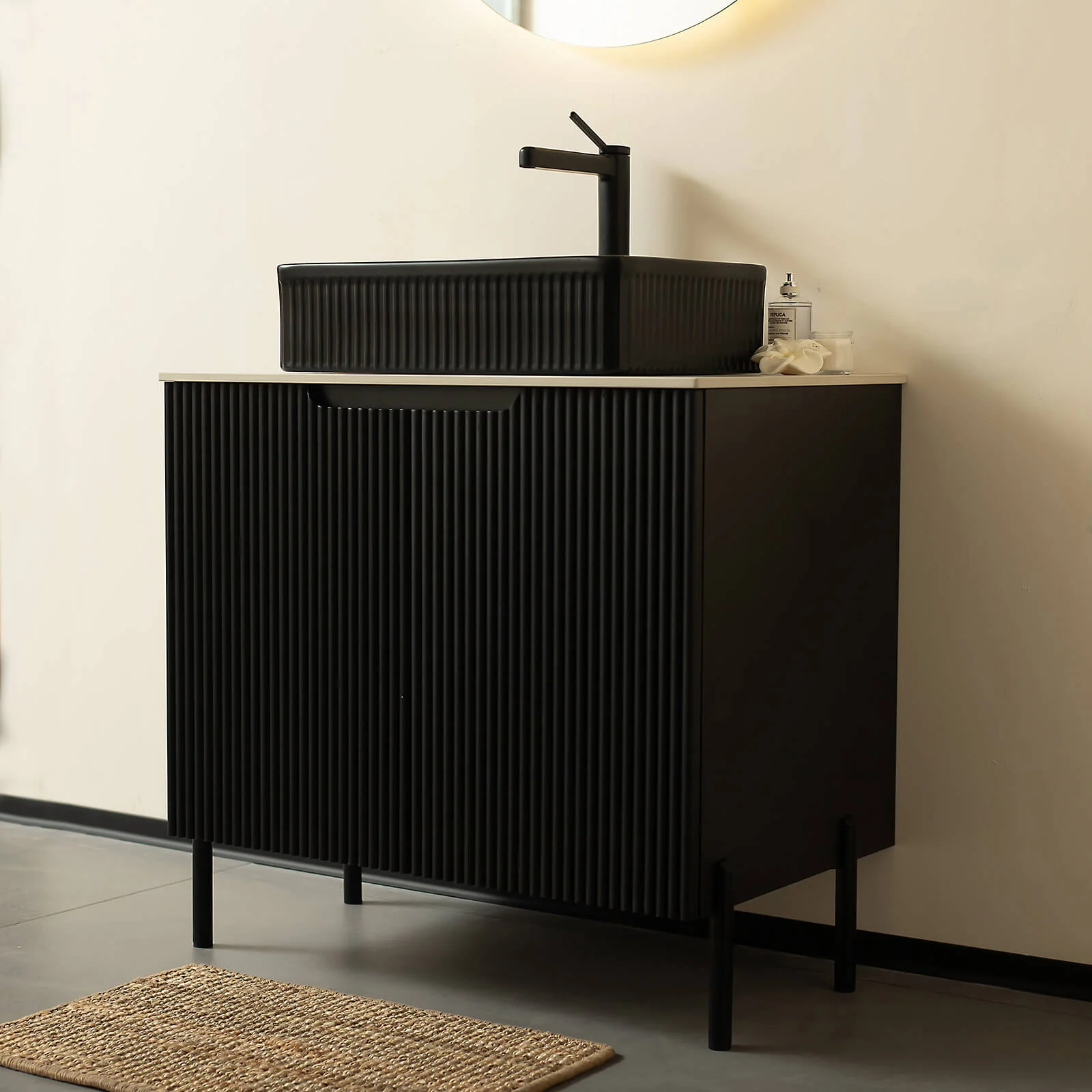 30" Black Fluted Design Freestanding Bathroom Vanity - Image 2