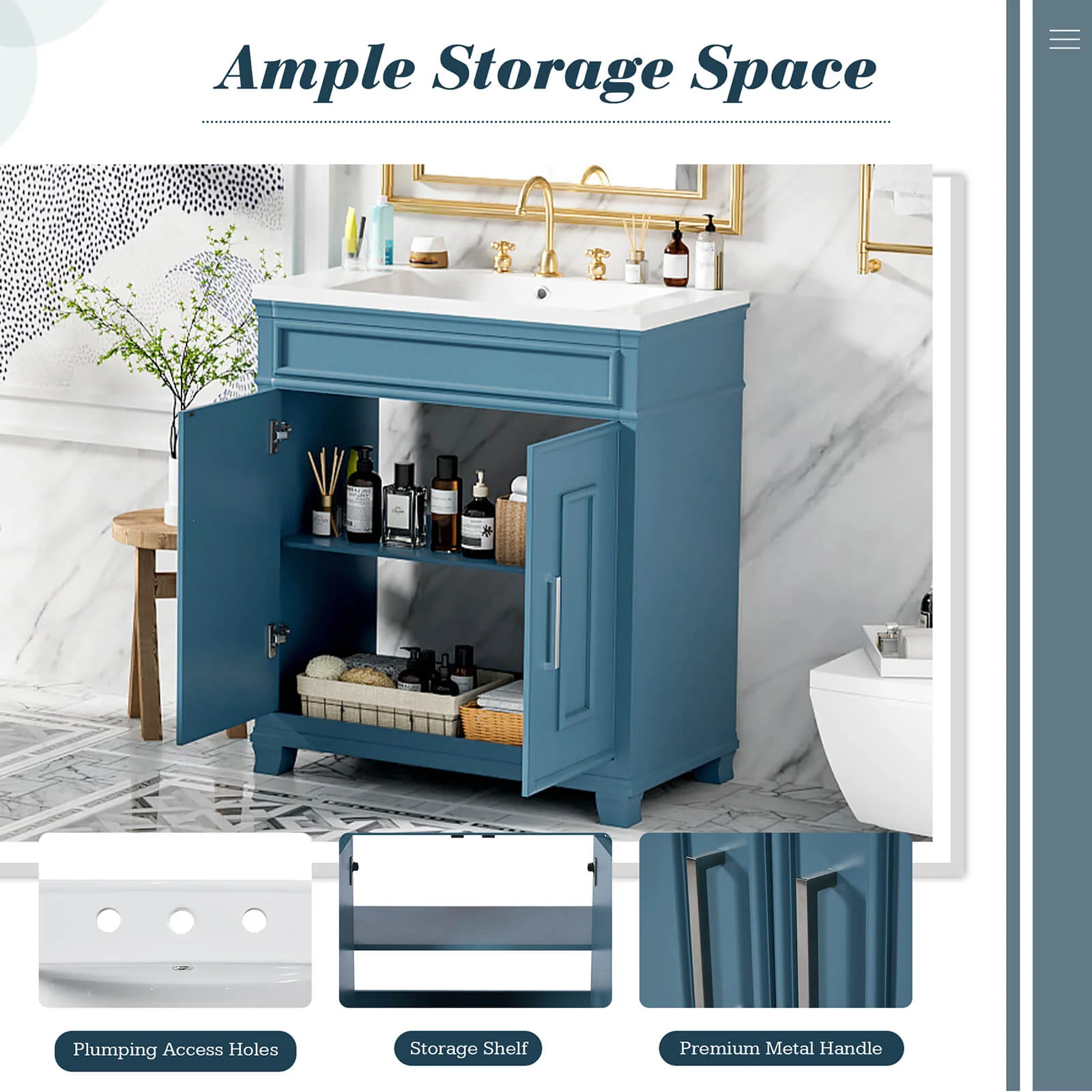 30" Classic Style Double Door Bathroom Vanity - Image 6