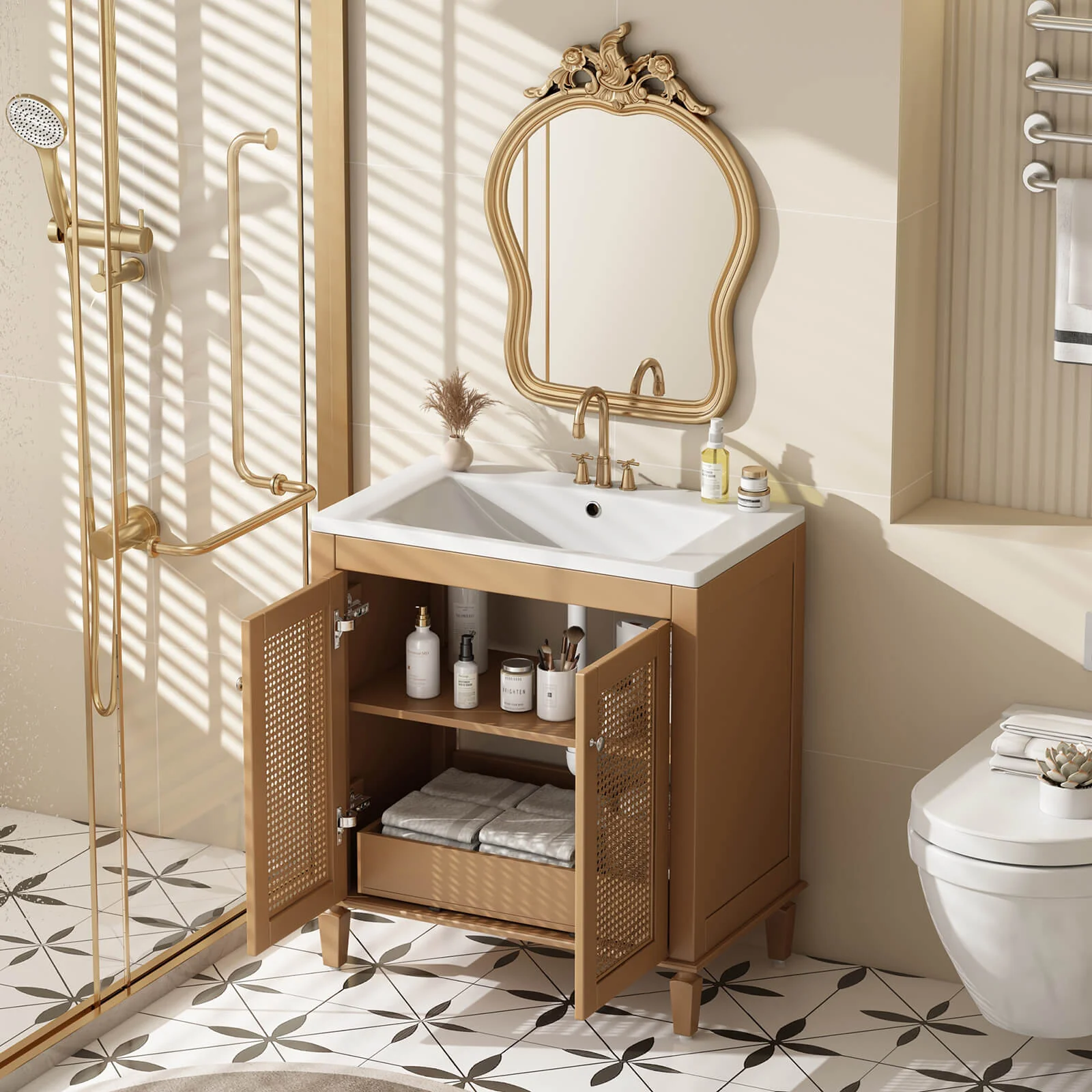 30" Freestanding Bathroom Vanity with Rattan Door - Image 2