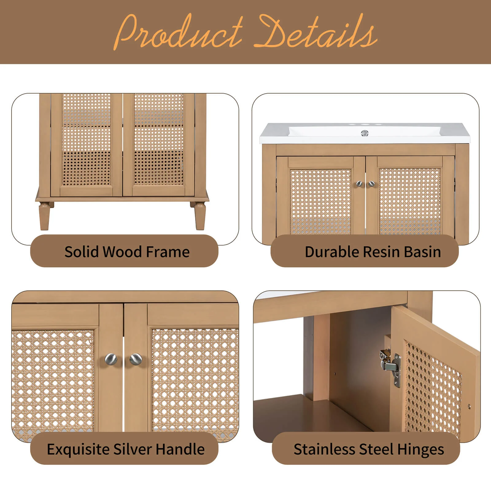 30" Freestanding Bathroom Vanity with Rattan Door - Image 3