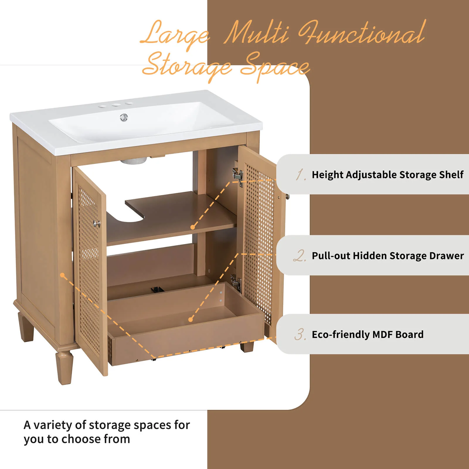 30" Freestanding Bathroom Vanity with Rattan Door - Image 4