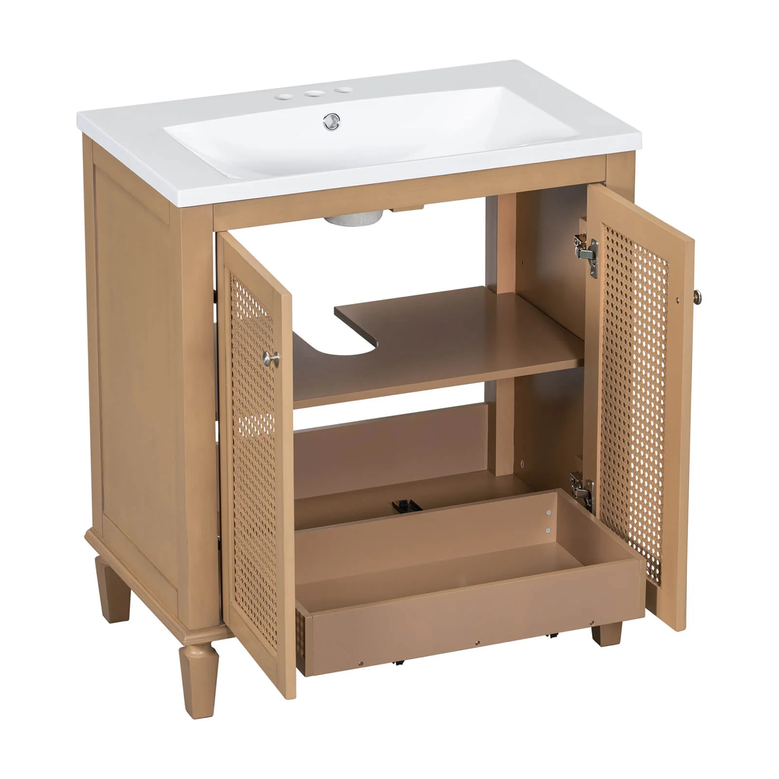 30" Freestanding Bathroom Vanity with Rattan Door - Image 9