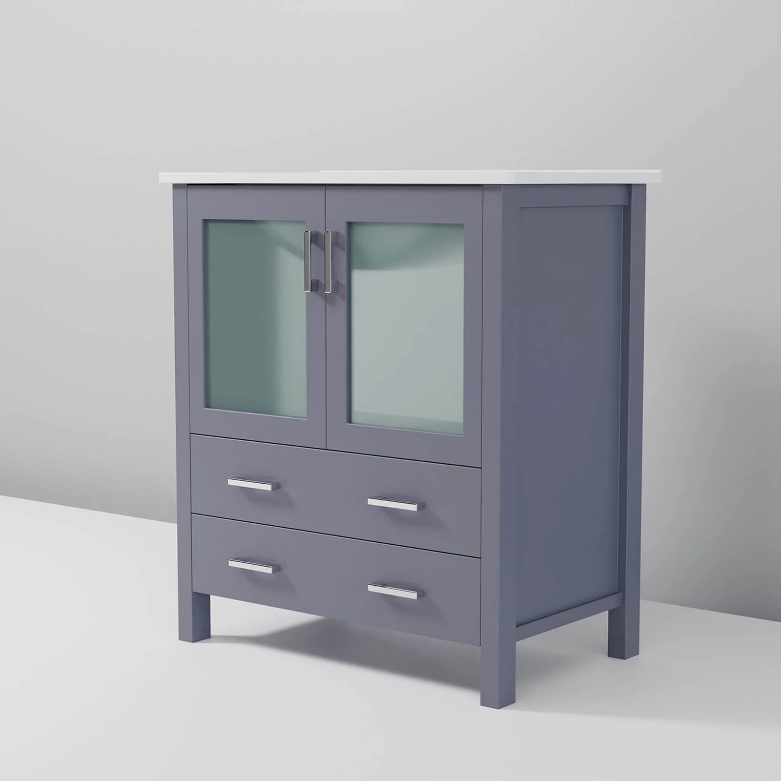 30" Gray Bathroom Vanity with Bottom Drawer and Glass Doors - Image 7