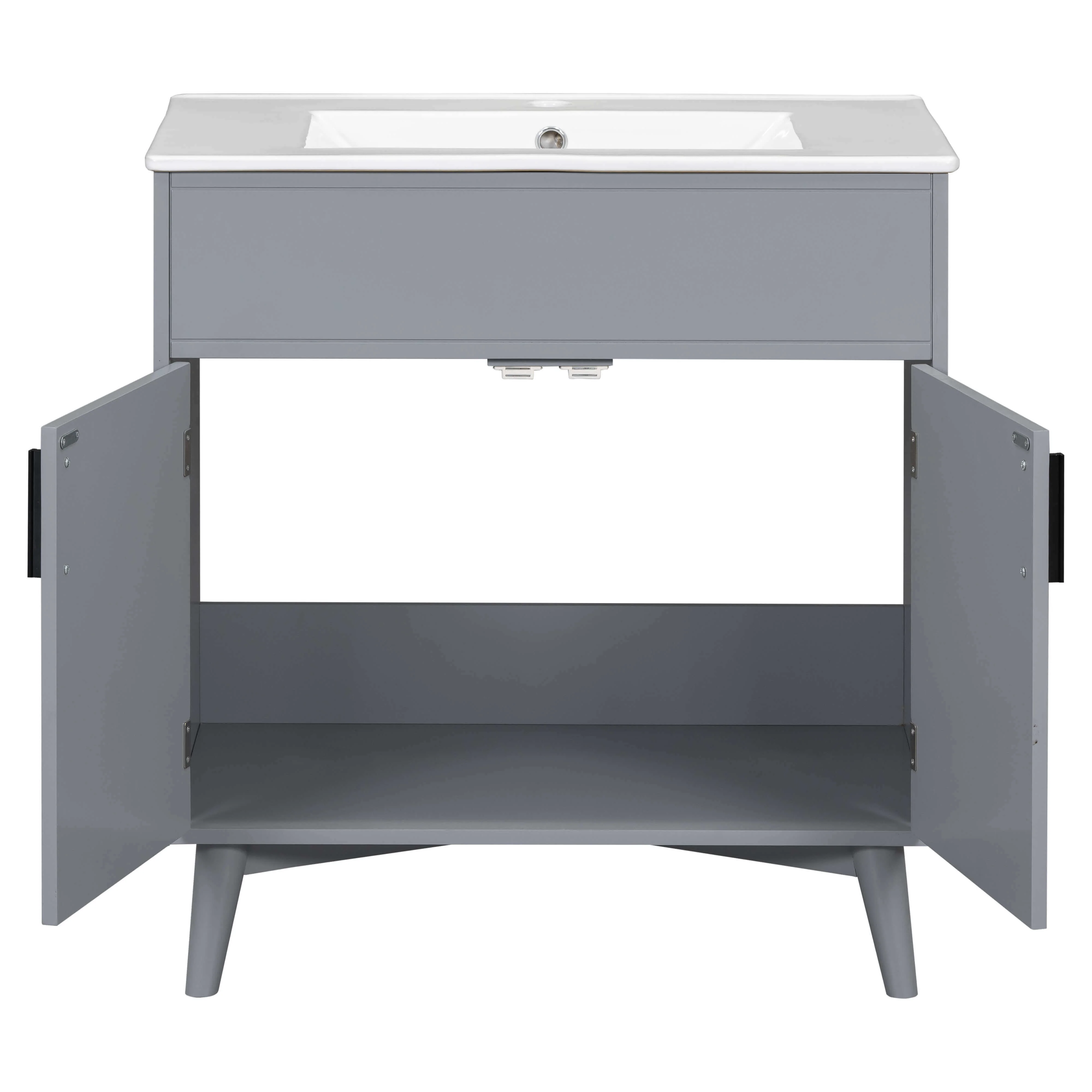 30'' Gray Freestanding Solid Wood Bathroom Vanity - Image 9