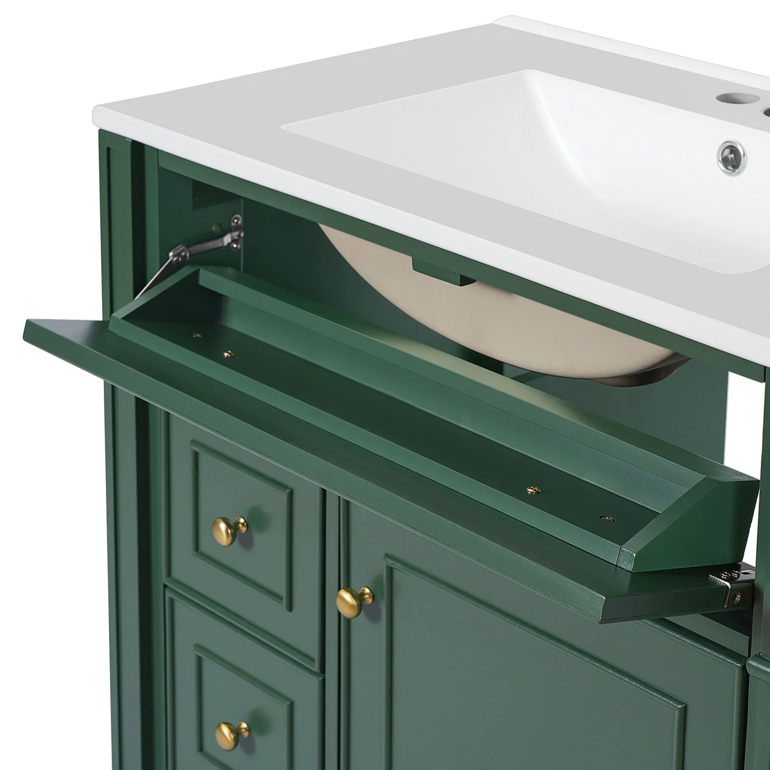 30" Green Bathroom Vanity with Ceramic Basin and Soft Close Doors - Image 11