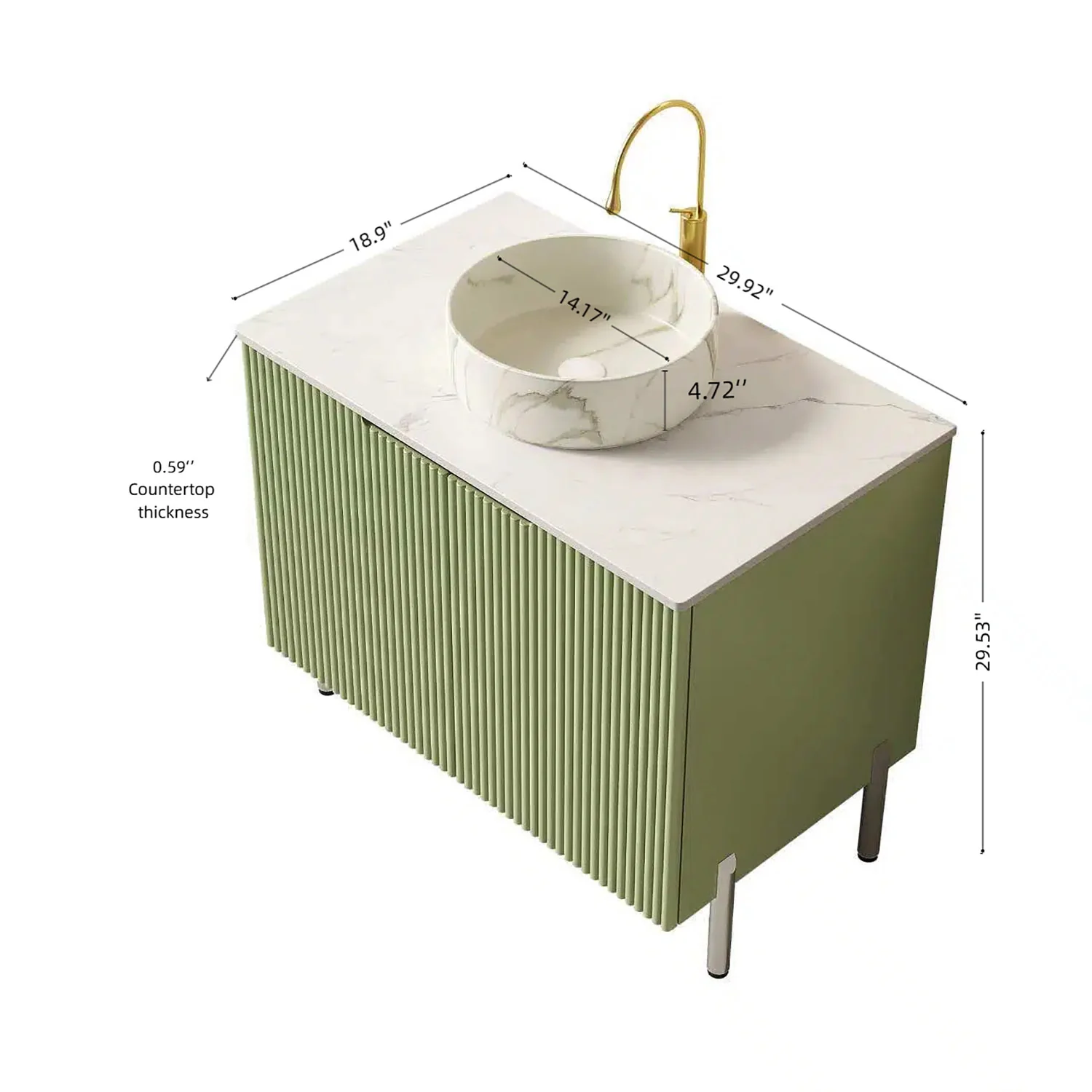30" Green Freestanding Vanity with Stone-Patterned Vessel Sink - Image 4
