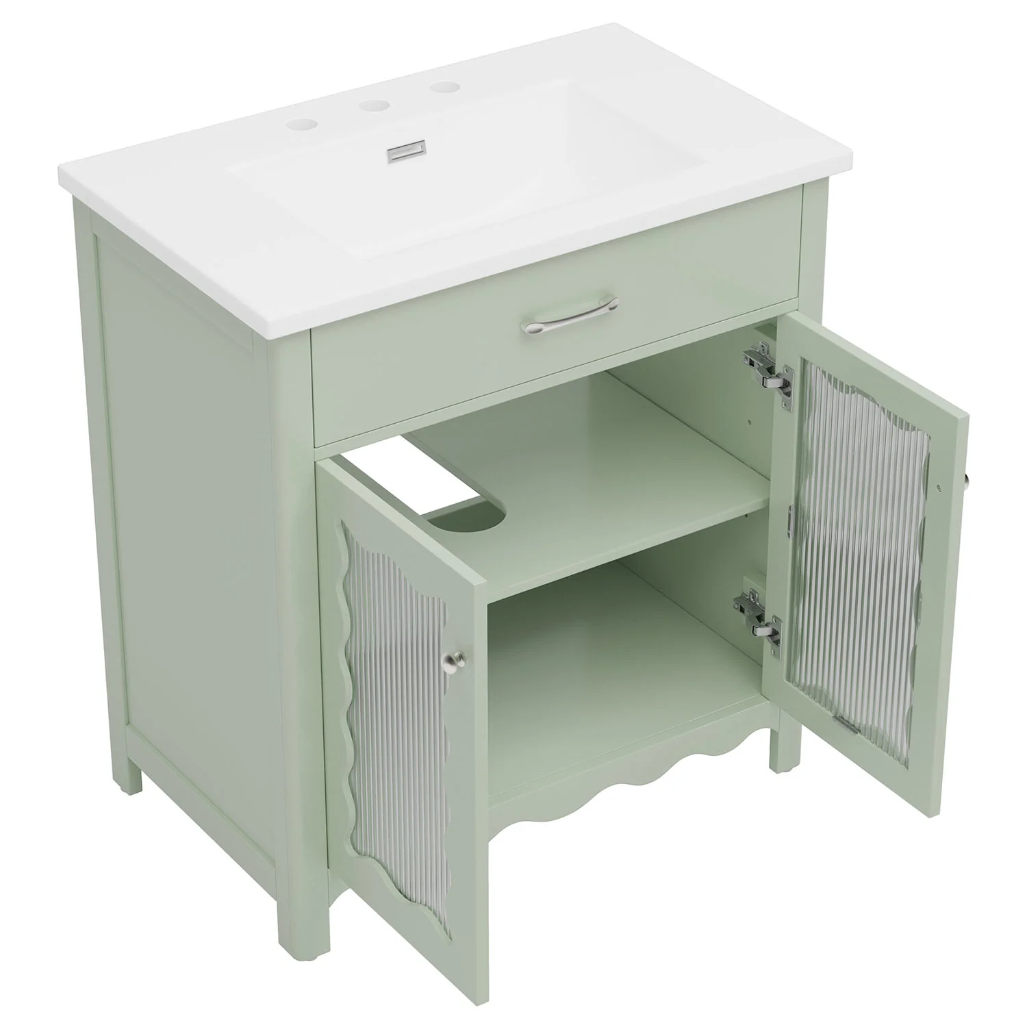 30" Modern Green Bathroom Vanity with Tempered Glass Door - Image 15