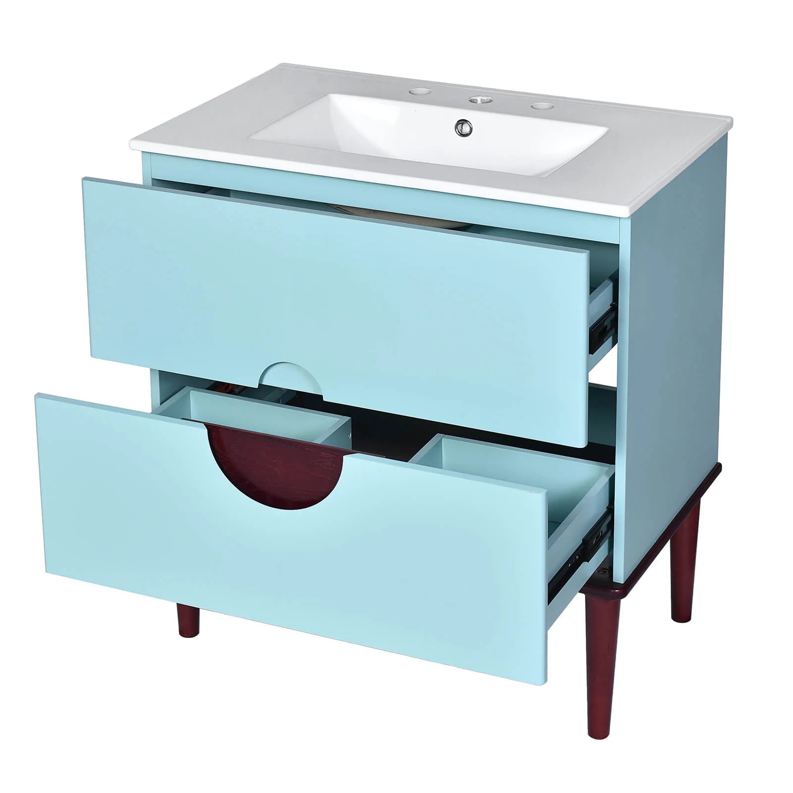 30" Vermilion Red and Sky Blue Bathroom Vanity - Image 7